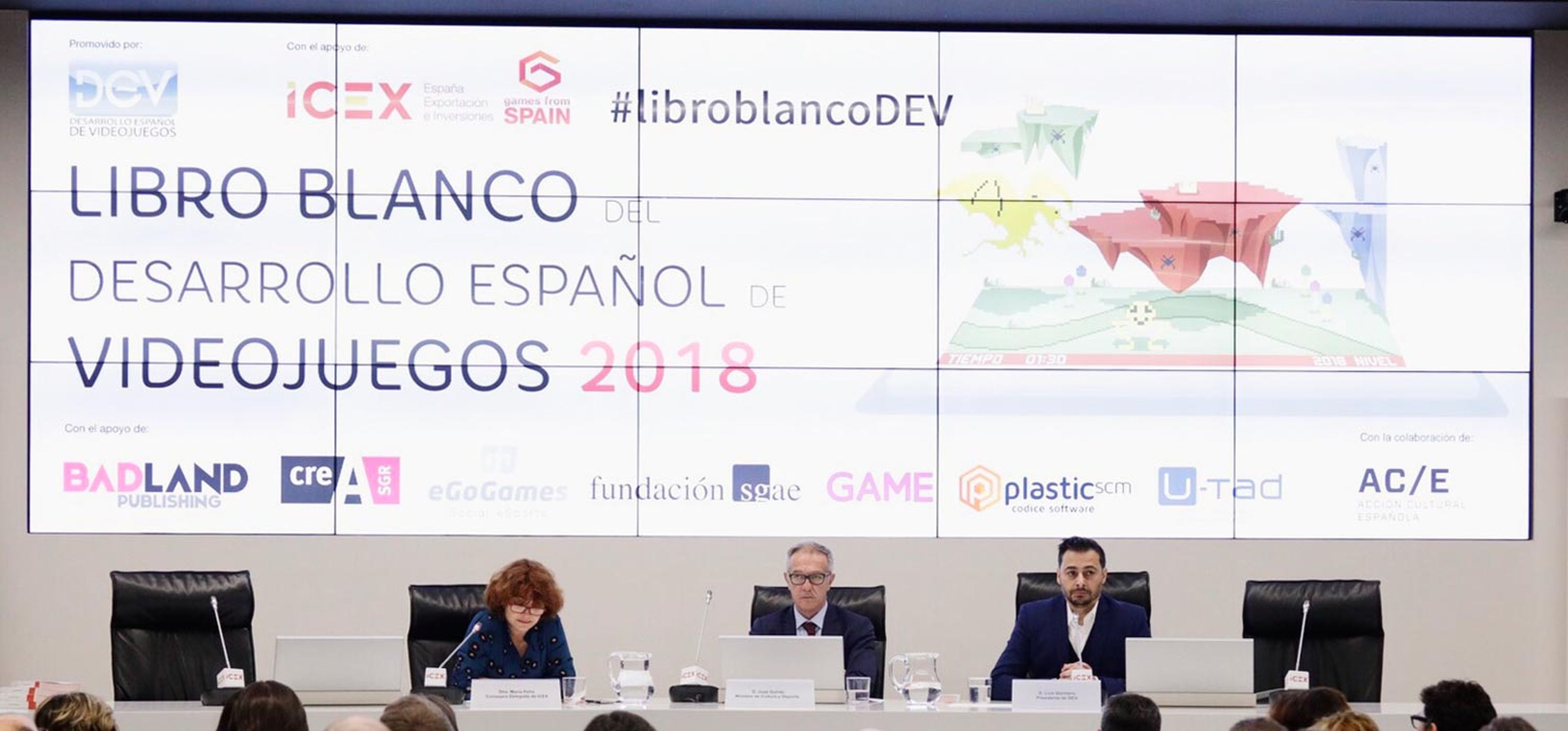 María Peña (Consejera delegada de ICEX), José Guirao (Ministro de Cultura), Luis Quibtáns (Presidente de DEV y Badland Games)