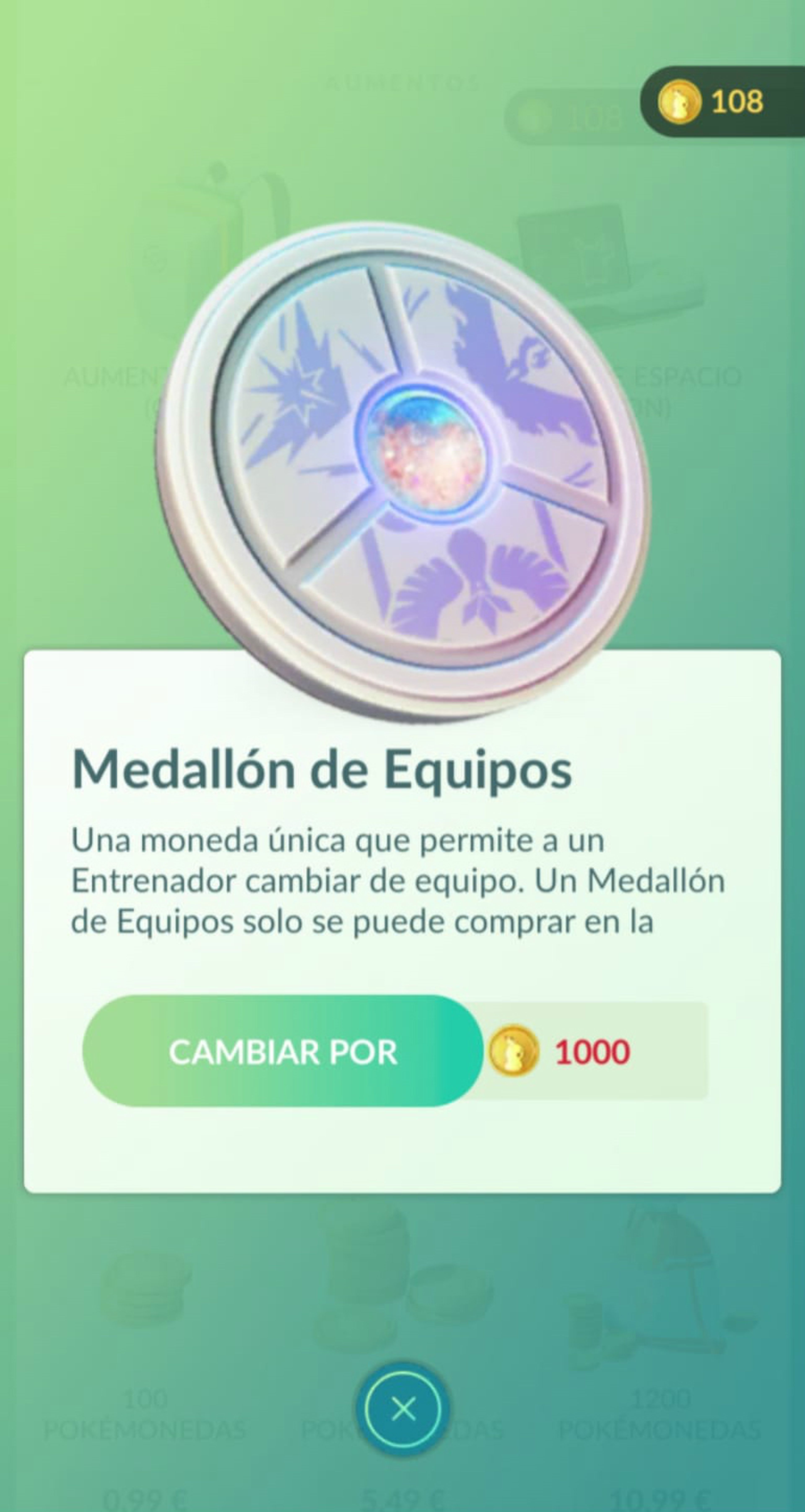 Medallón de equipos en Pokémon GO