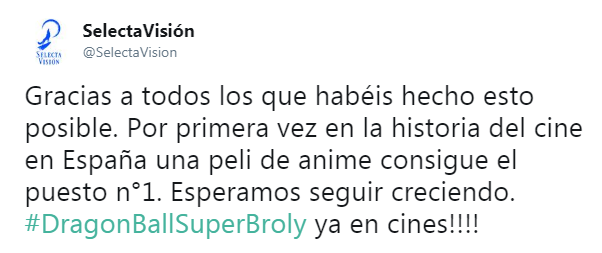 Dragon Ball Super Broly arrasa en España - Nº1 en taquilla Dragon Ball Super Broly número 1 en España