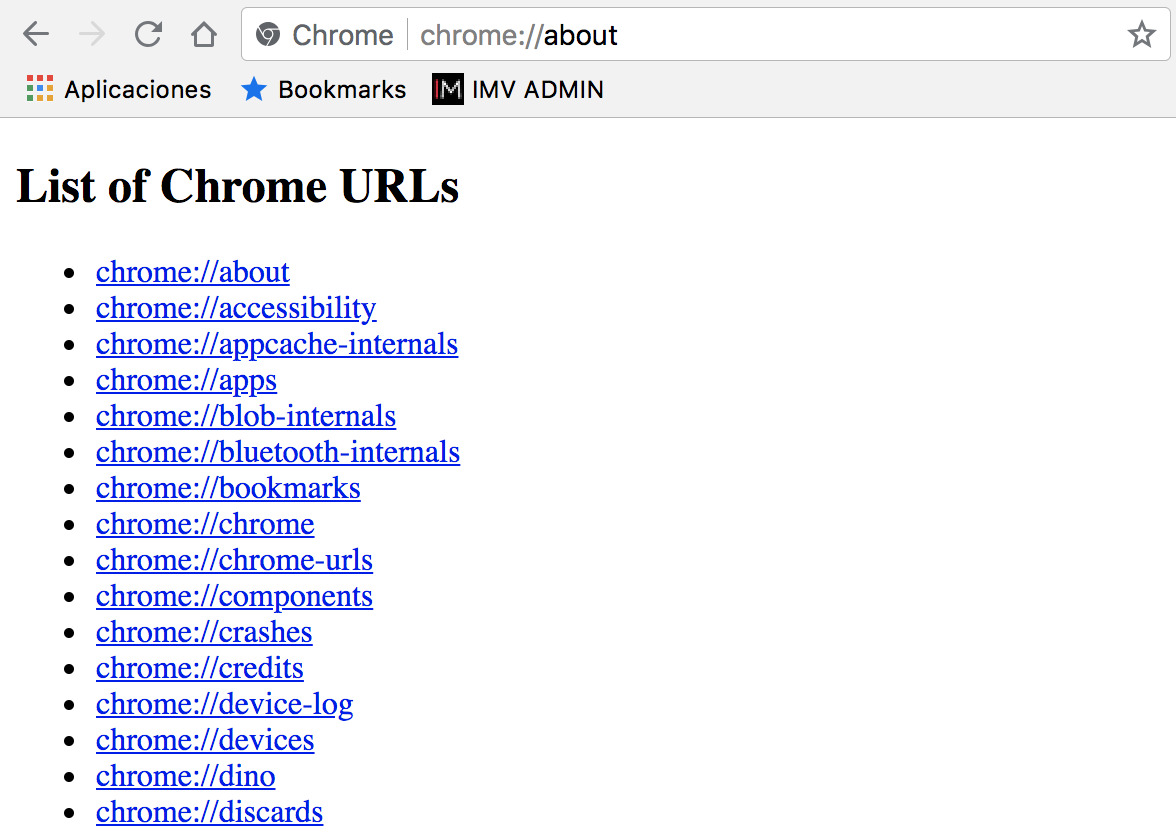 Páginas internas Chrome Páginas internas Chrome