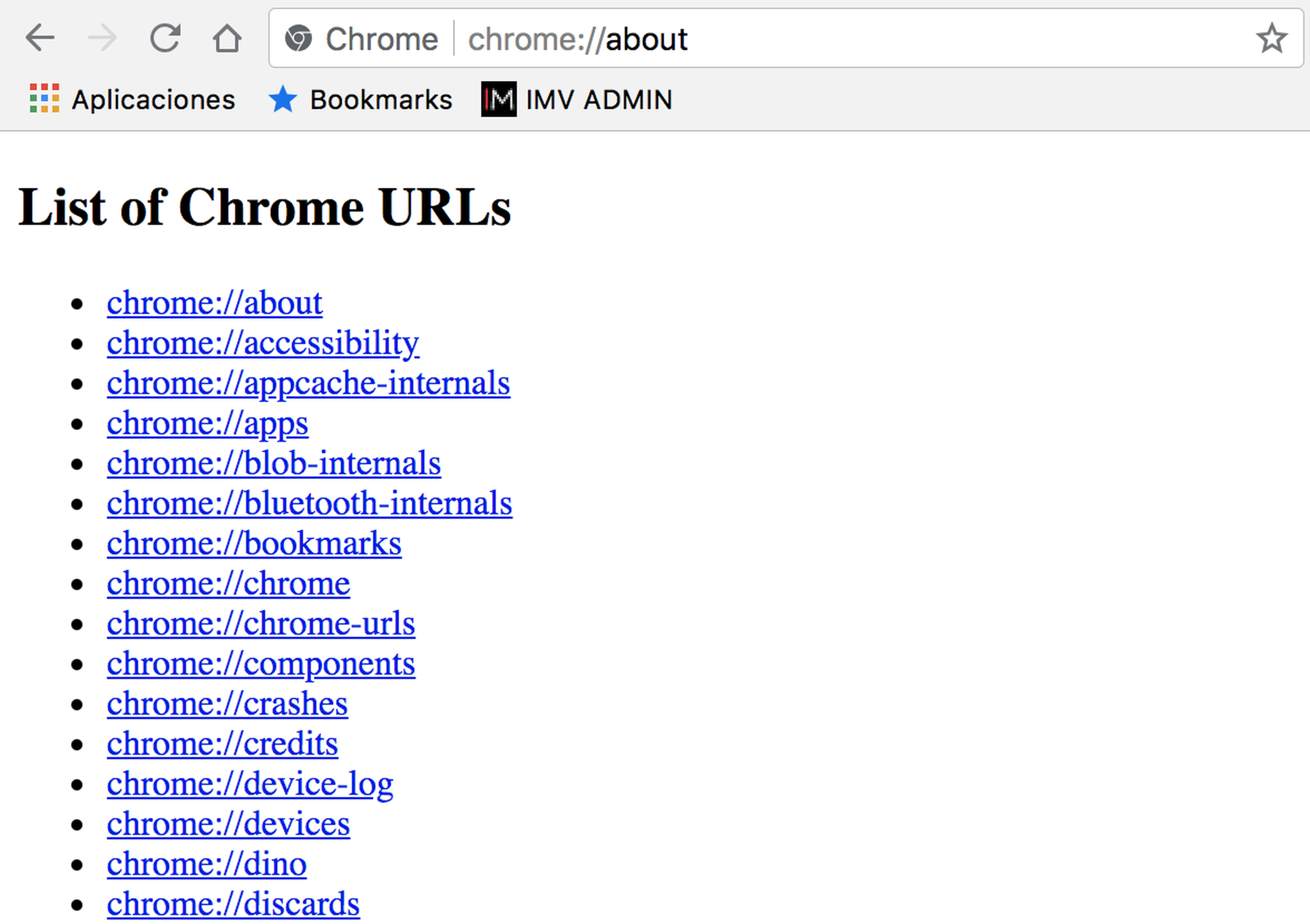 Páginas internas Chrome