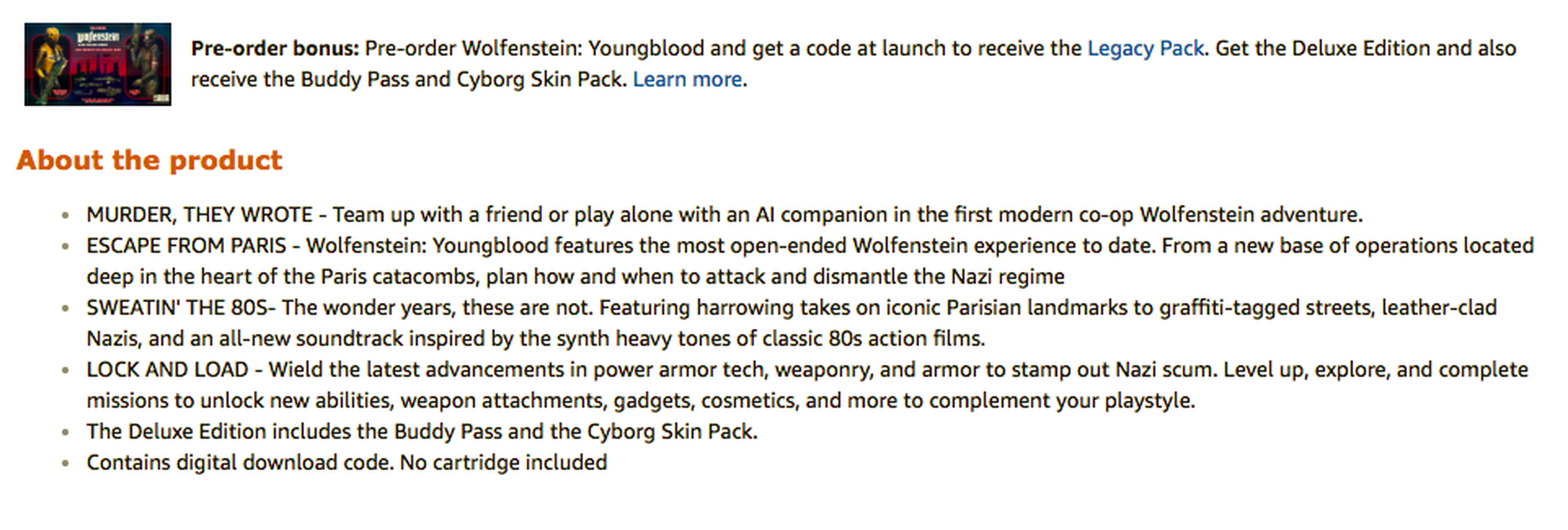 Wolfenstein Youngblood Switch edición física