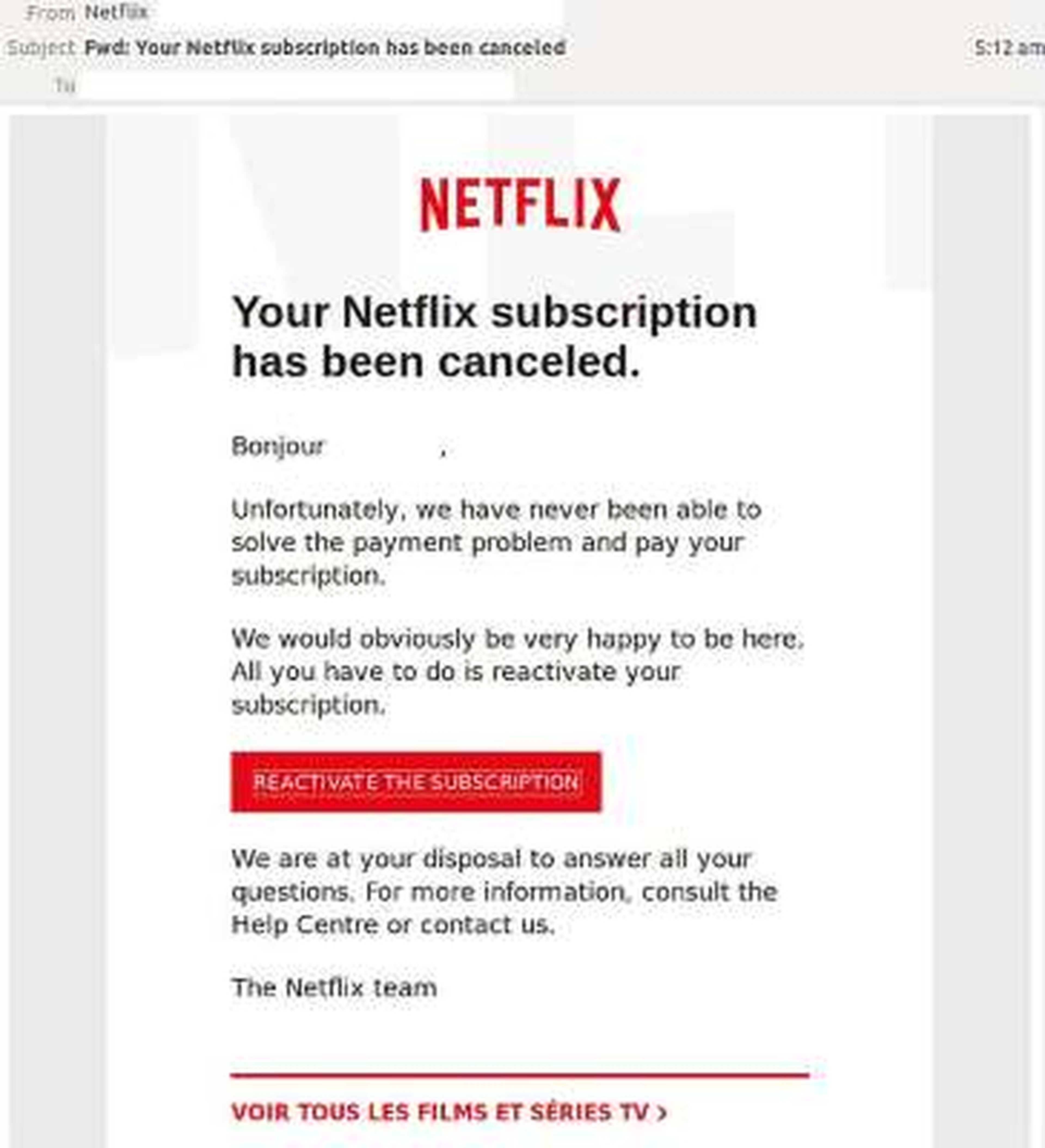 Así es el correo de la nueva estafa de Netflix