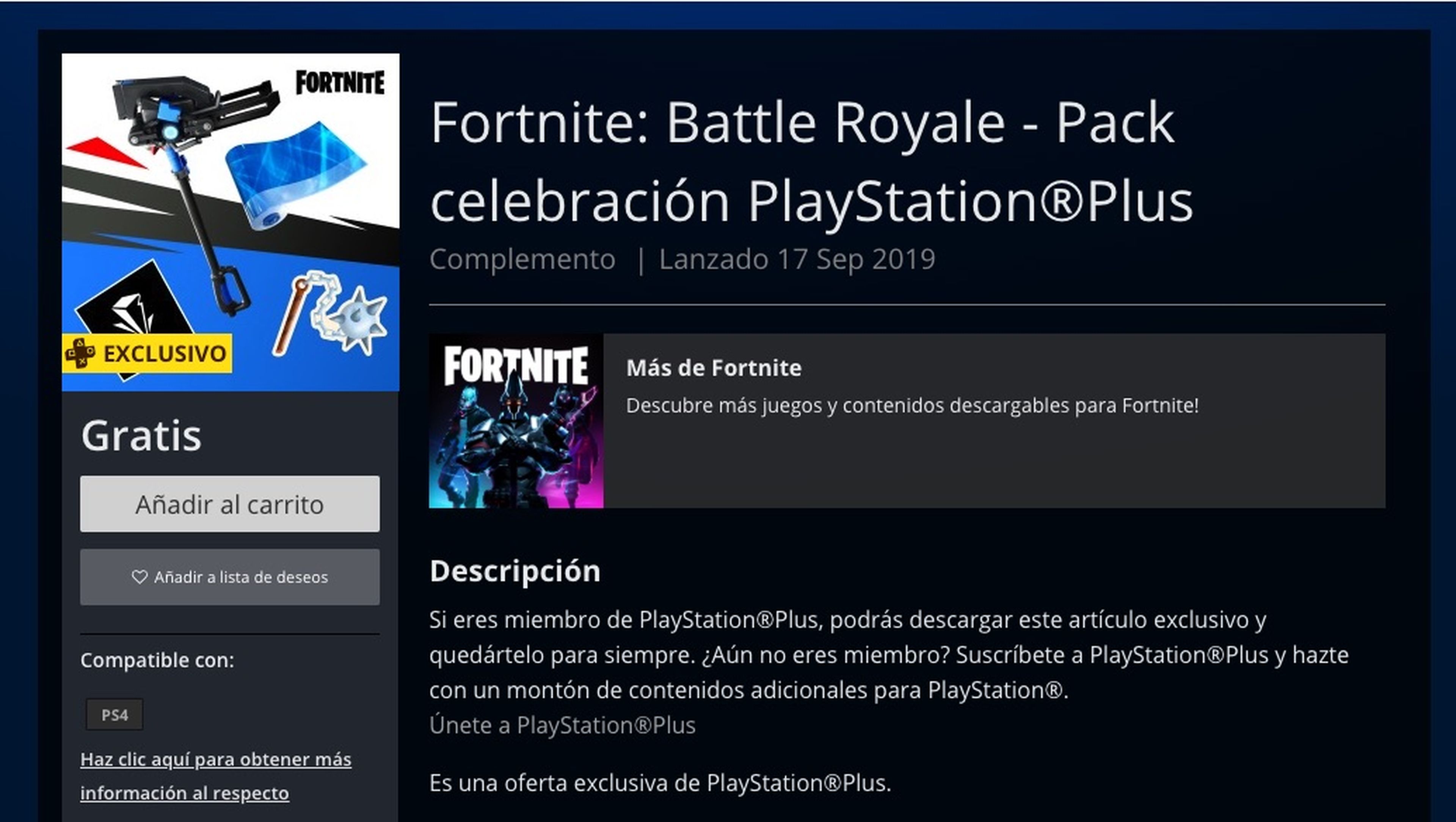 Pack Celebración PS Plus Fortnite