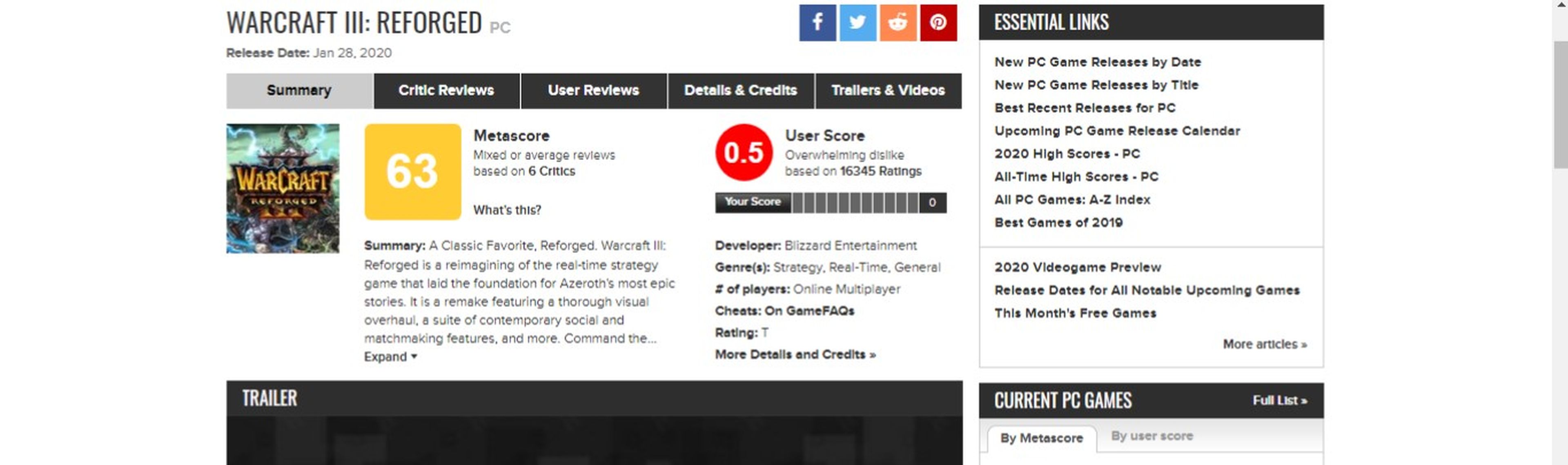 Warcraft III Reforged Metacritic