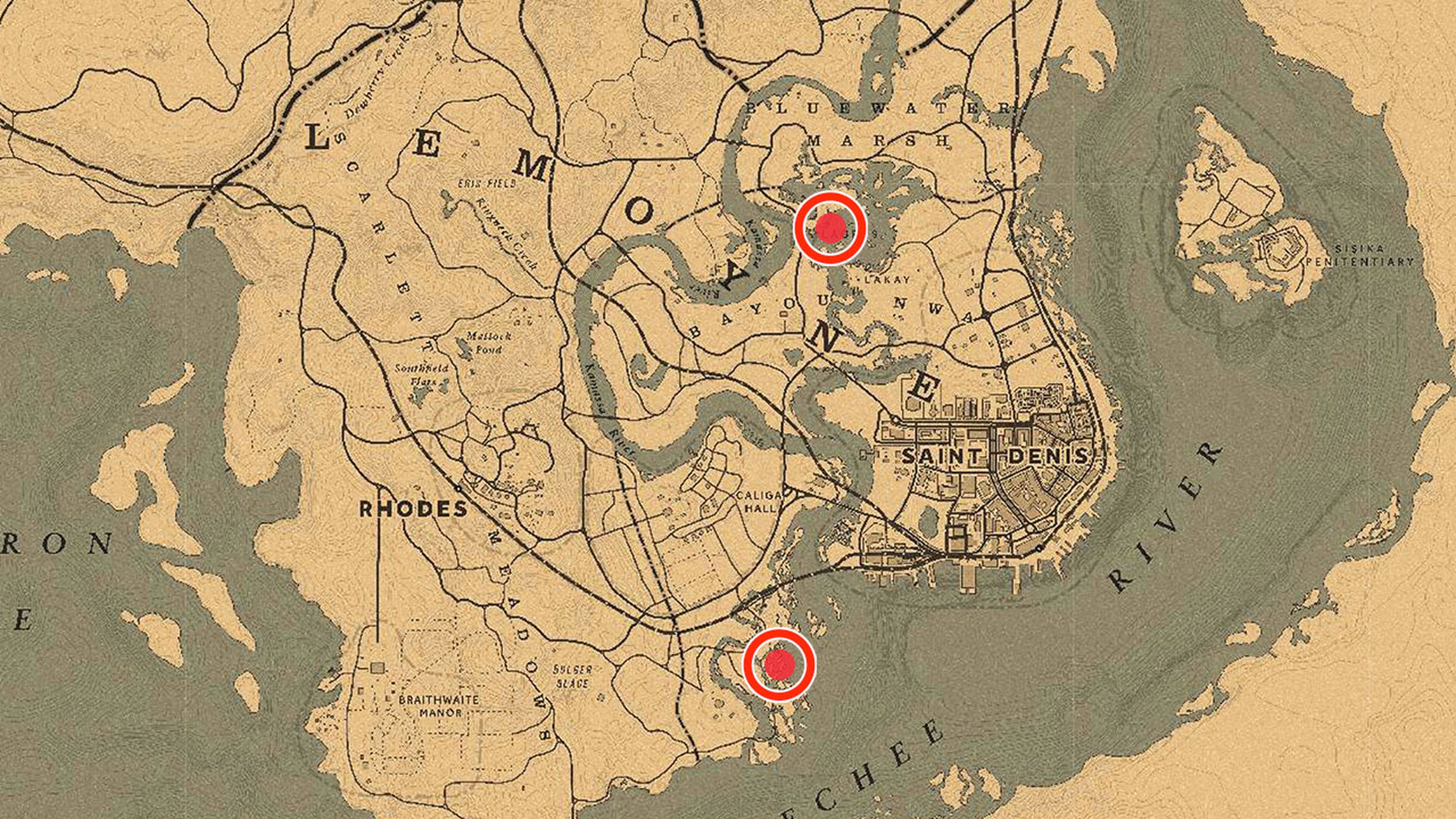 Mapa cocodrilos legendarios Red Dead Online