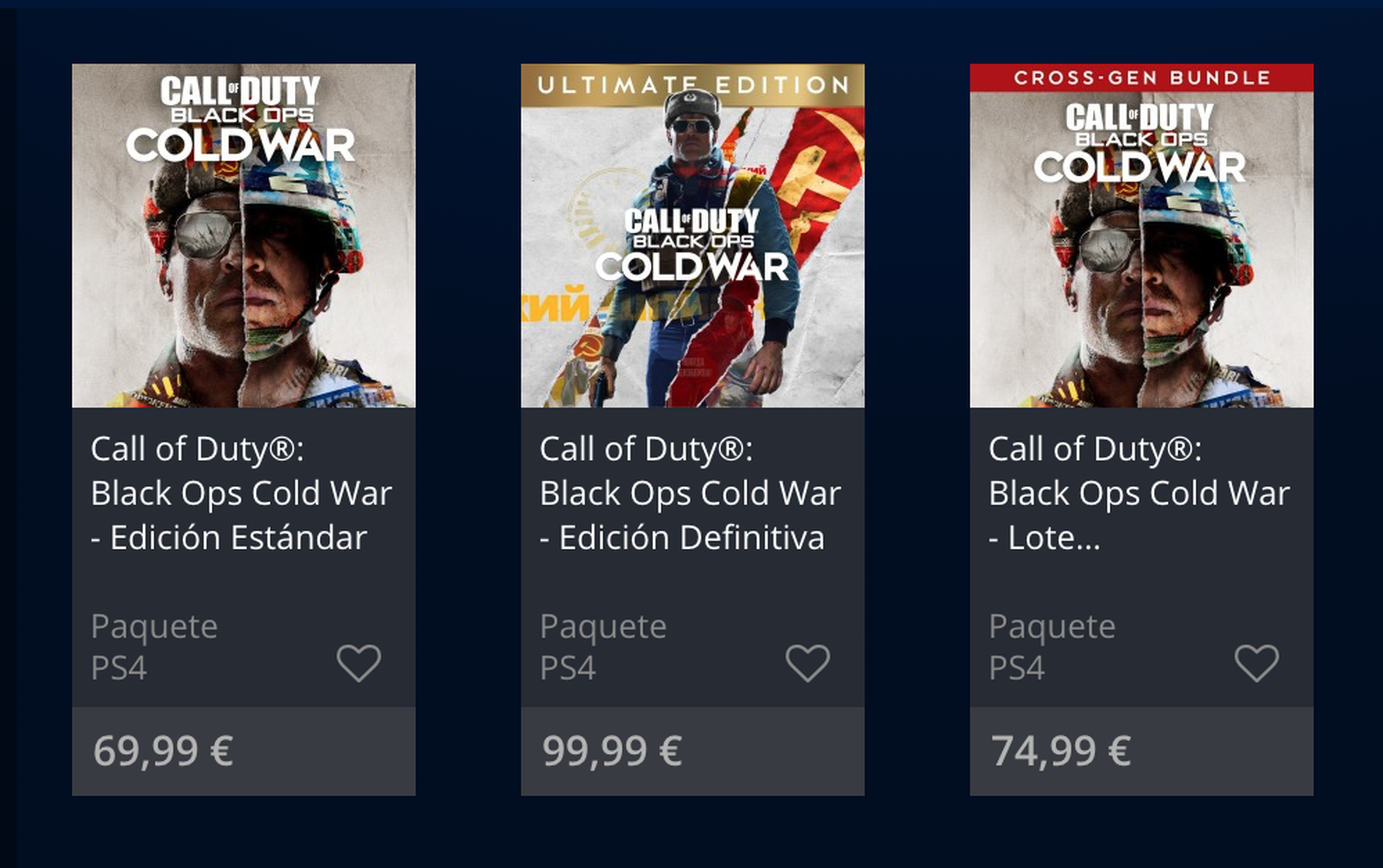 Call of Duty Black Ops Cold War ediciones PS Store