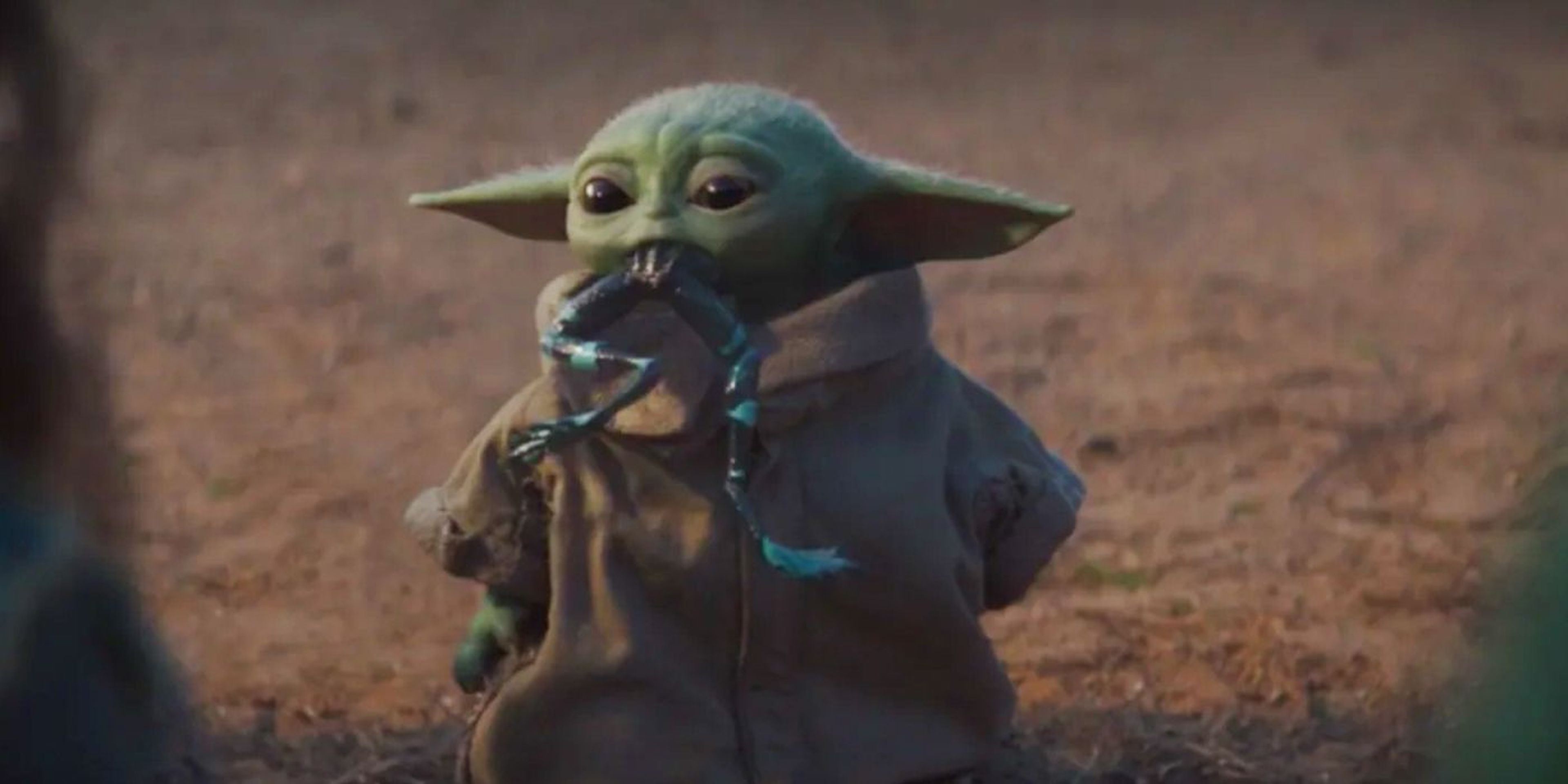 Baby Yoda comiendo una rana