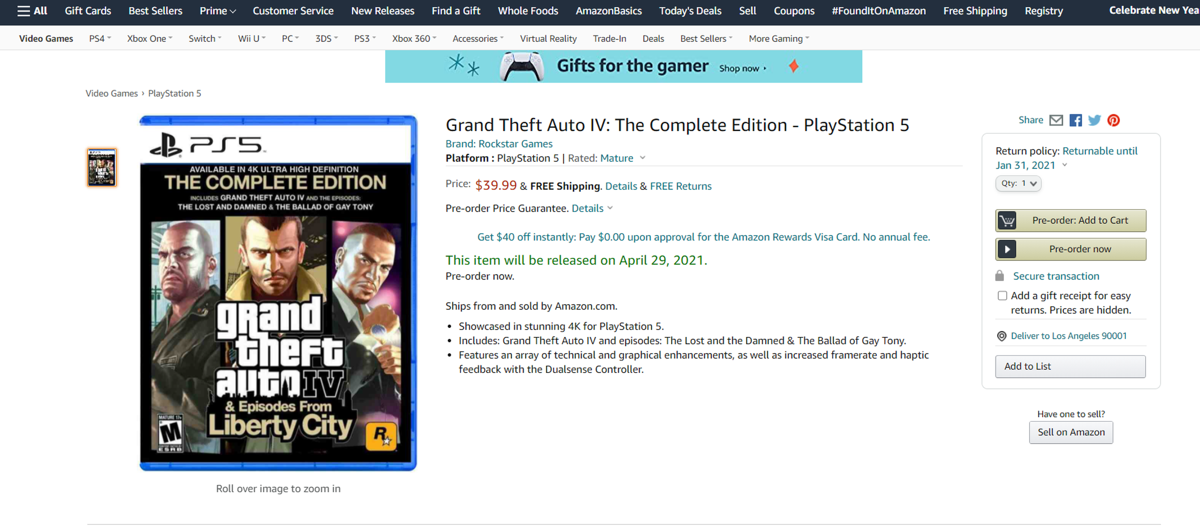 GTA IV: The Complete Edition PS5 Amazon