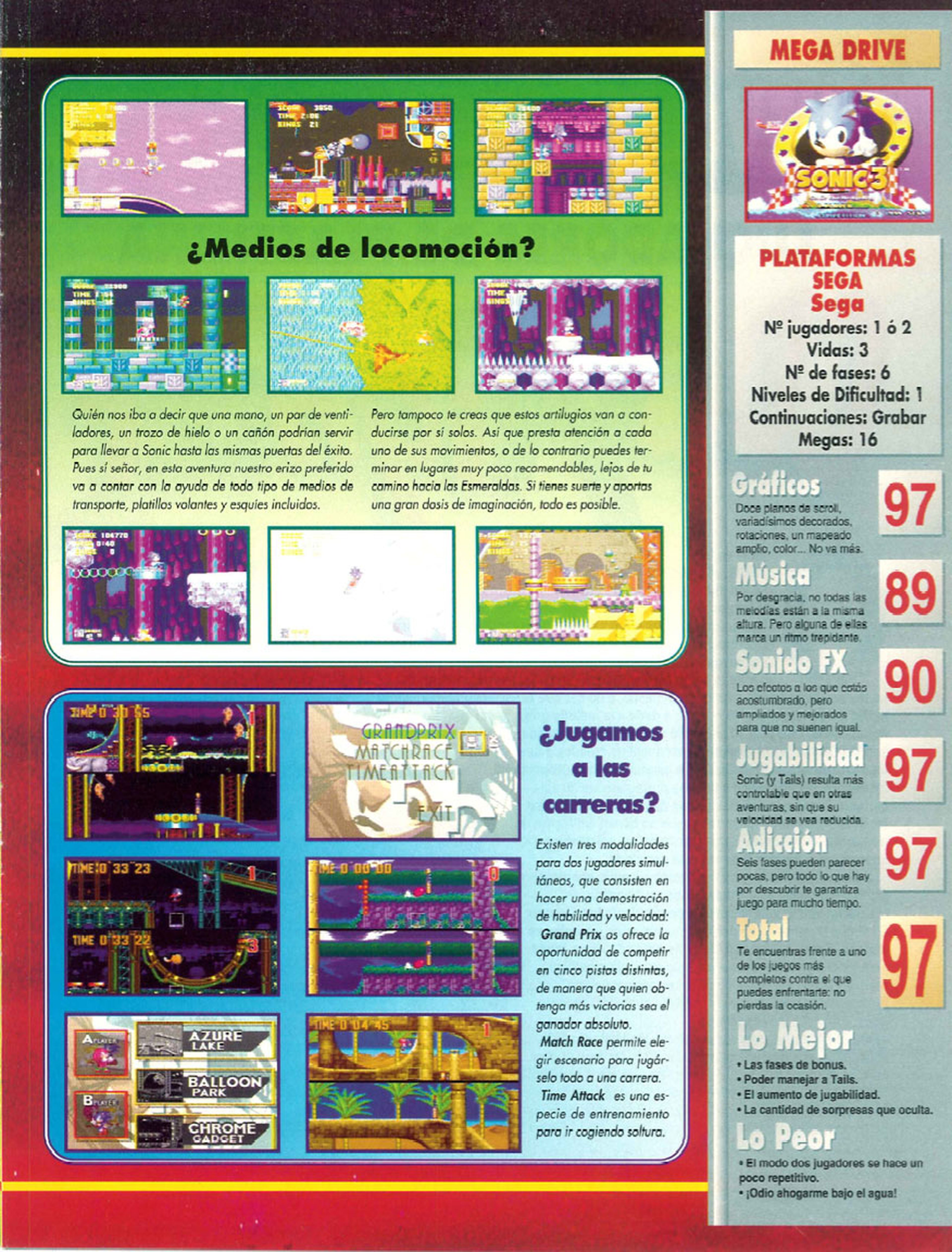 Ficha del análisis de Sonic 3 en Hobby Consolas 30