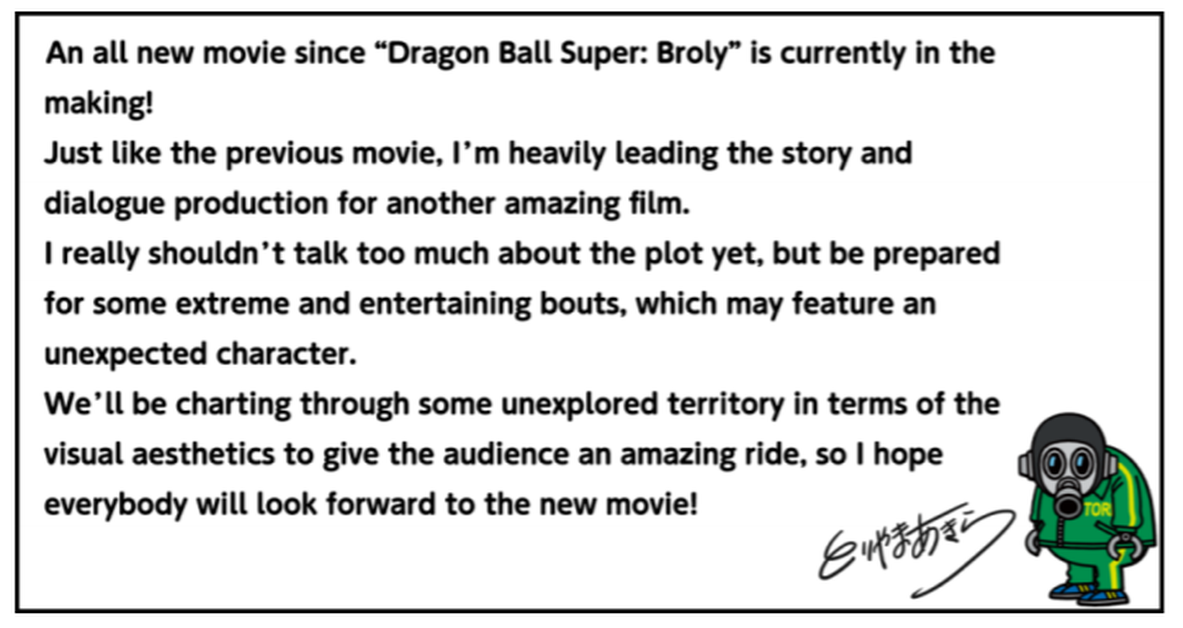 Dragon Ball Super - La nueva película será canónica, de Akira Toriyama, y ya tenemos su mensaje oficial