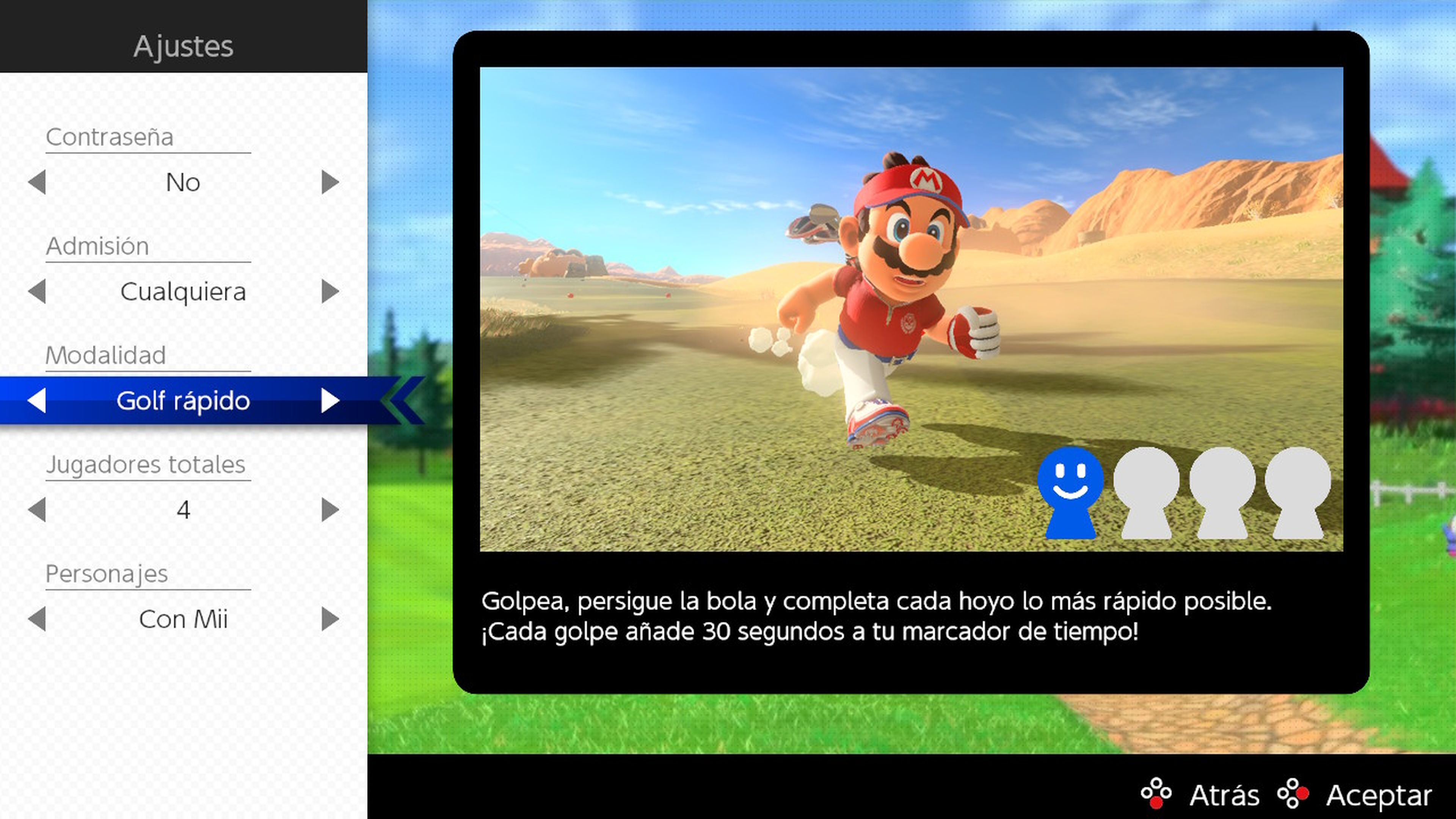 Mario Golf Super Rush modos y opciones online