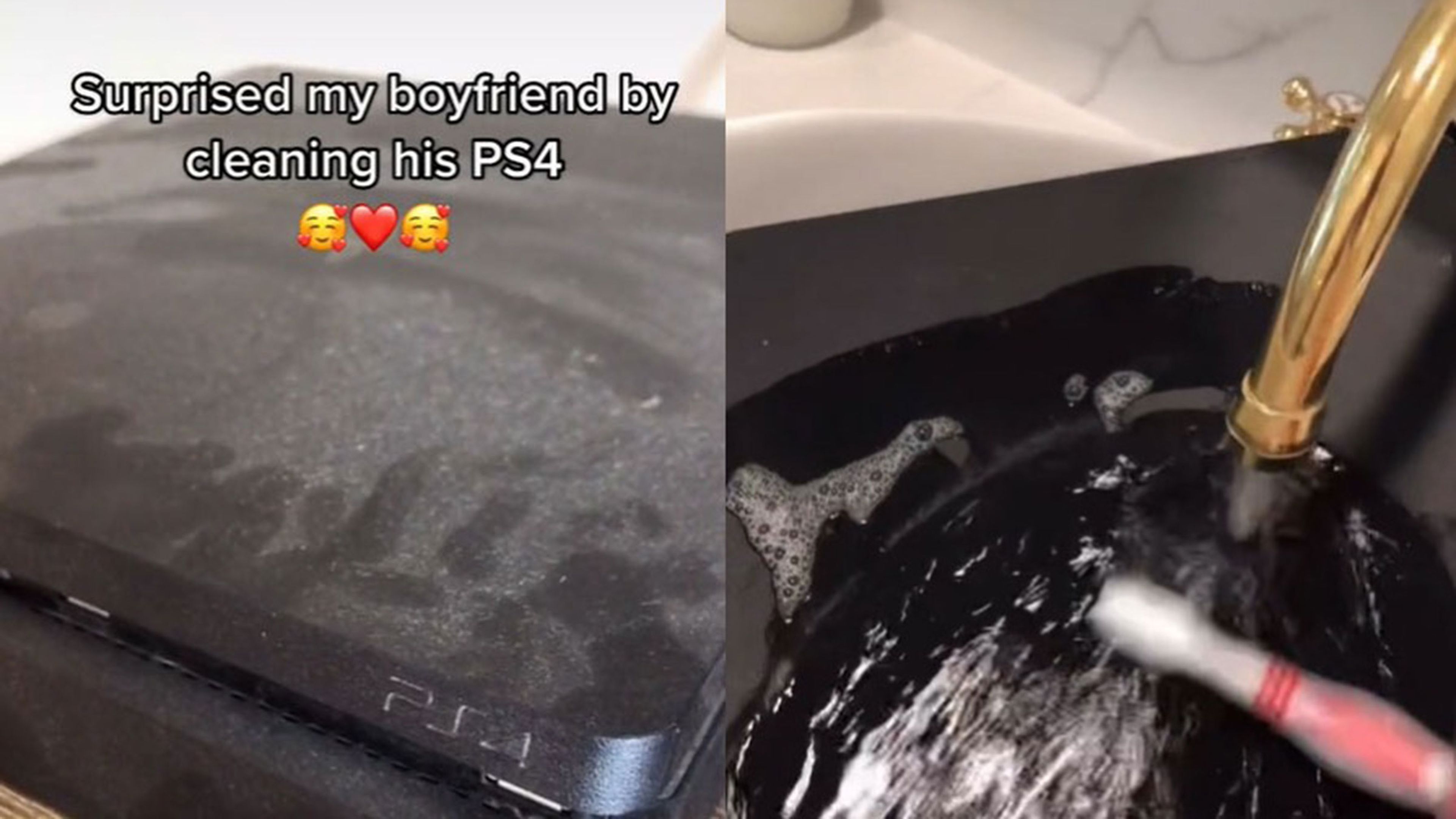 Chica lava PS4 con agua