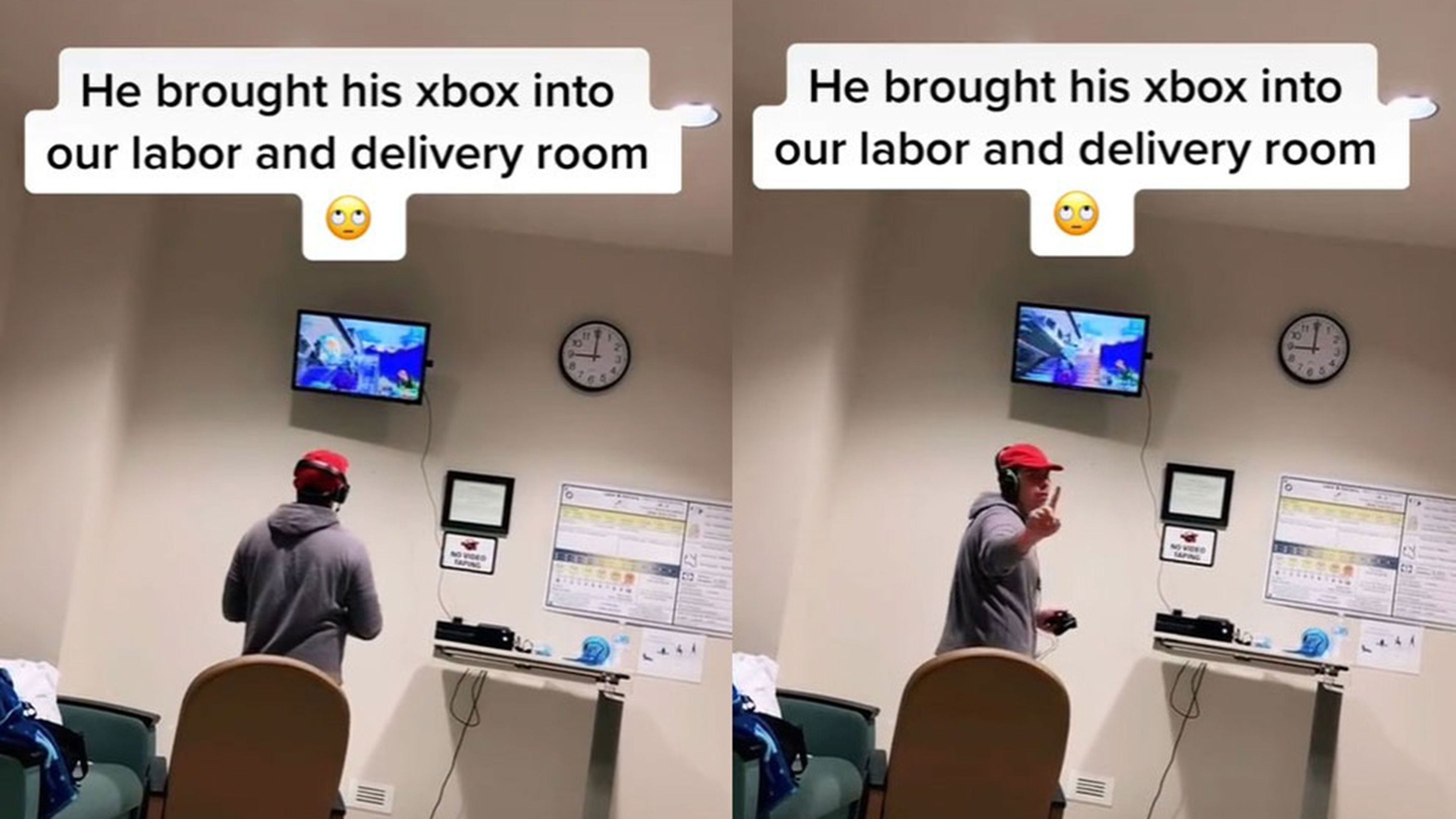 Hombre se lleva la Xbox a la sala de partos