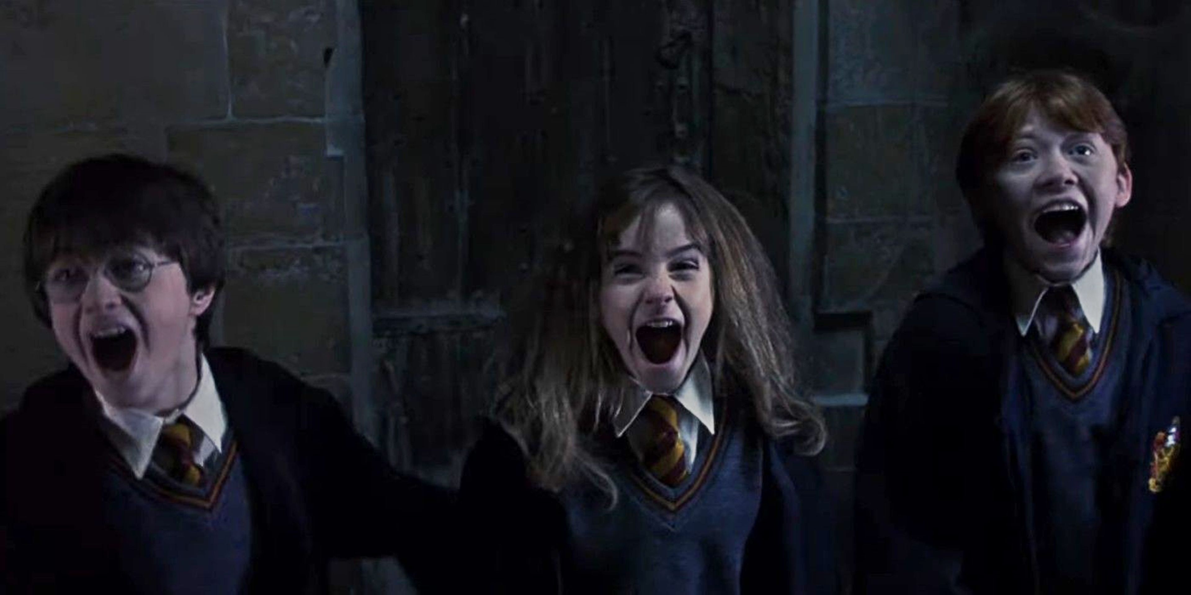 Protagonistas Harry Potter asustados