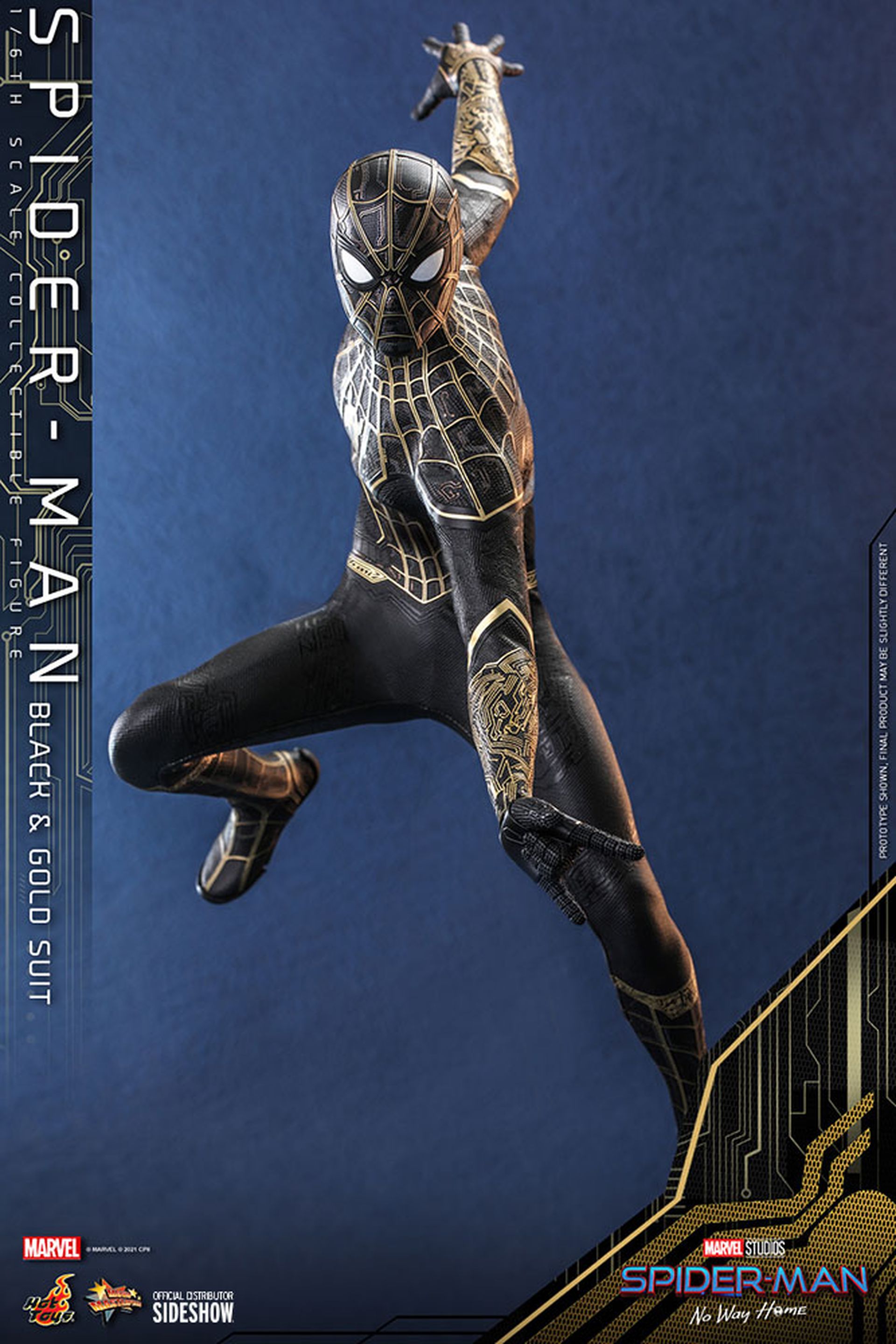 Spider-Man: No Way Home - Figura de Spider-Man con el traje negro y dorado de Hot Toys
