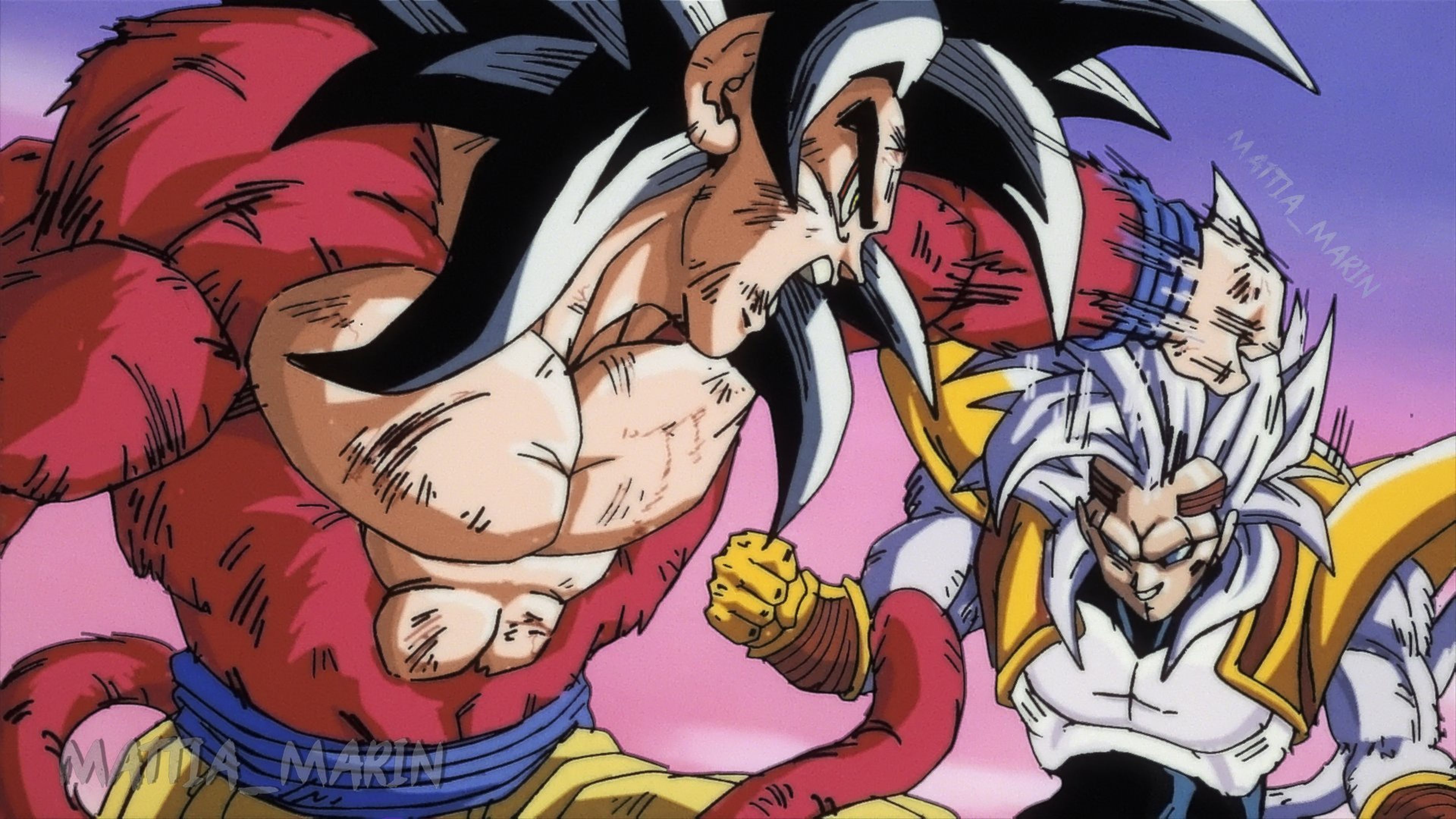 Dragon Ball GT - Así sería Vegeta Baby en Super Saiyan 4 contra Son Goku