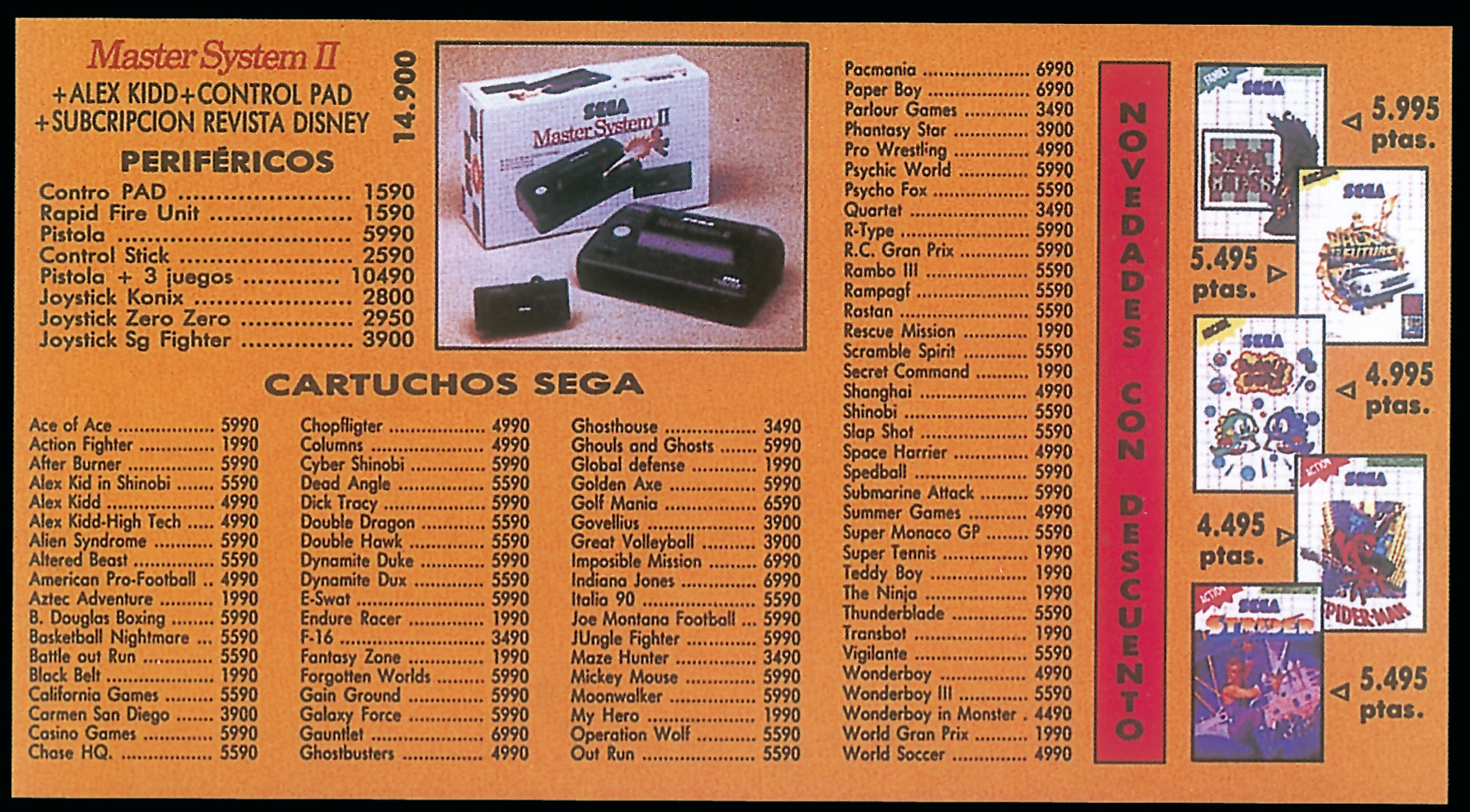 Precio de los juegos Master System en octubre 1991 (Centro Mail)