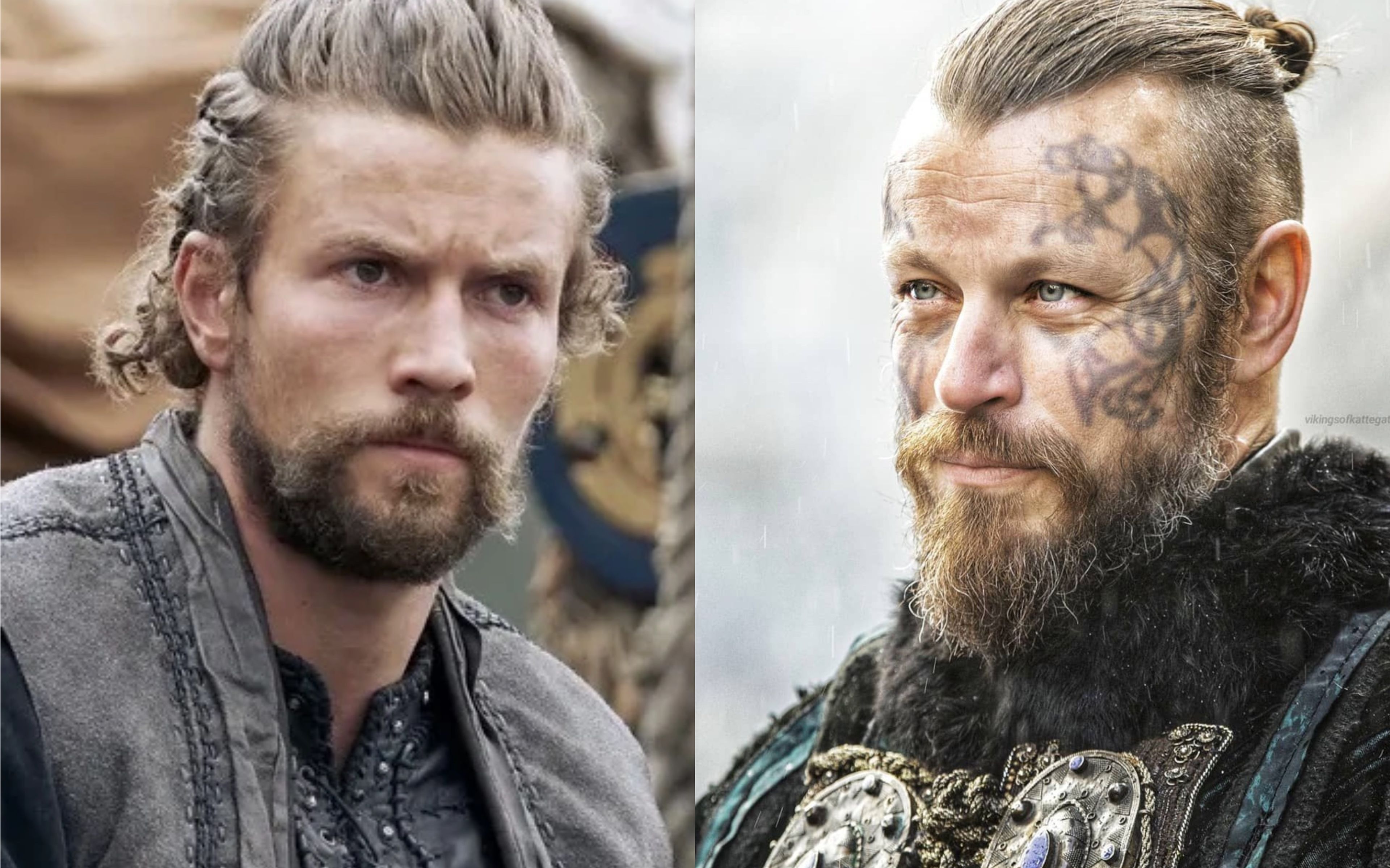Leo Suter como Harald Sigurdsson en Vikings Valhalla y Peter Franzén como Harald Finehair en Vikings