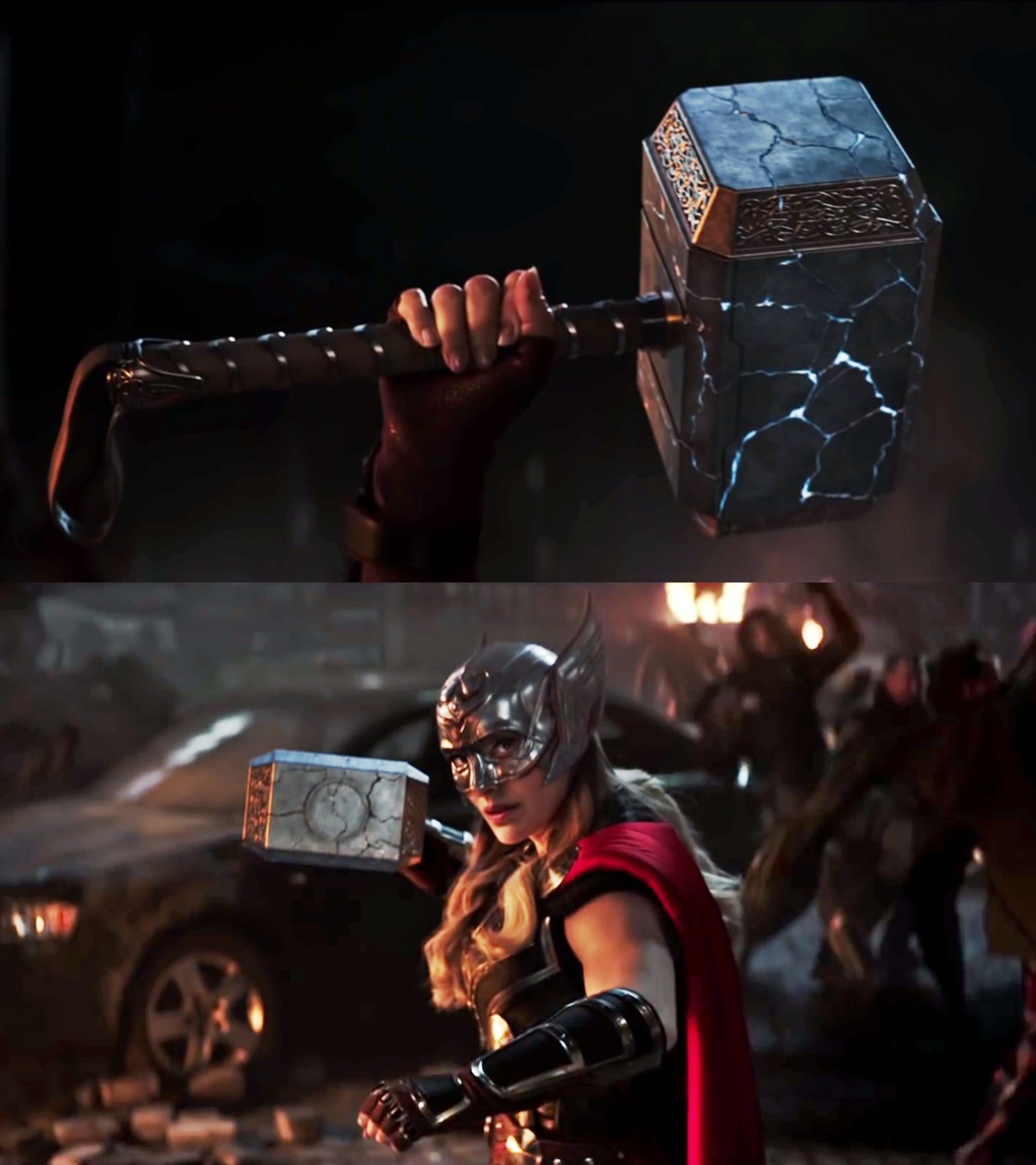 Jane Foster portando el Mjolnir como la nueva Diosa del Trueno en Thor Amor y Trueno