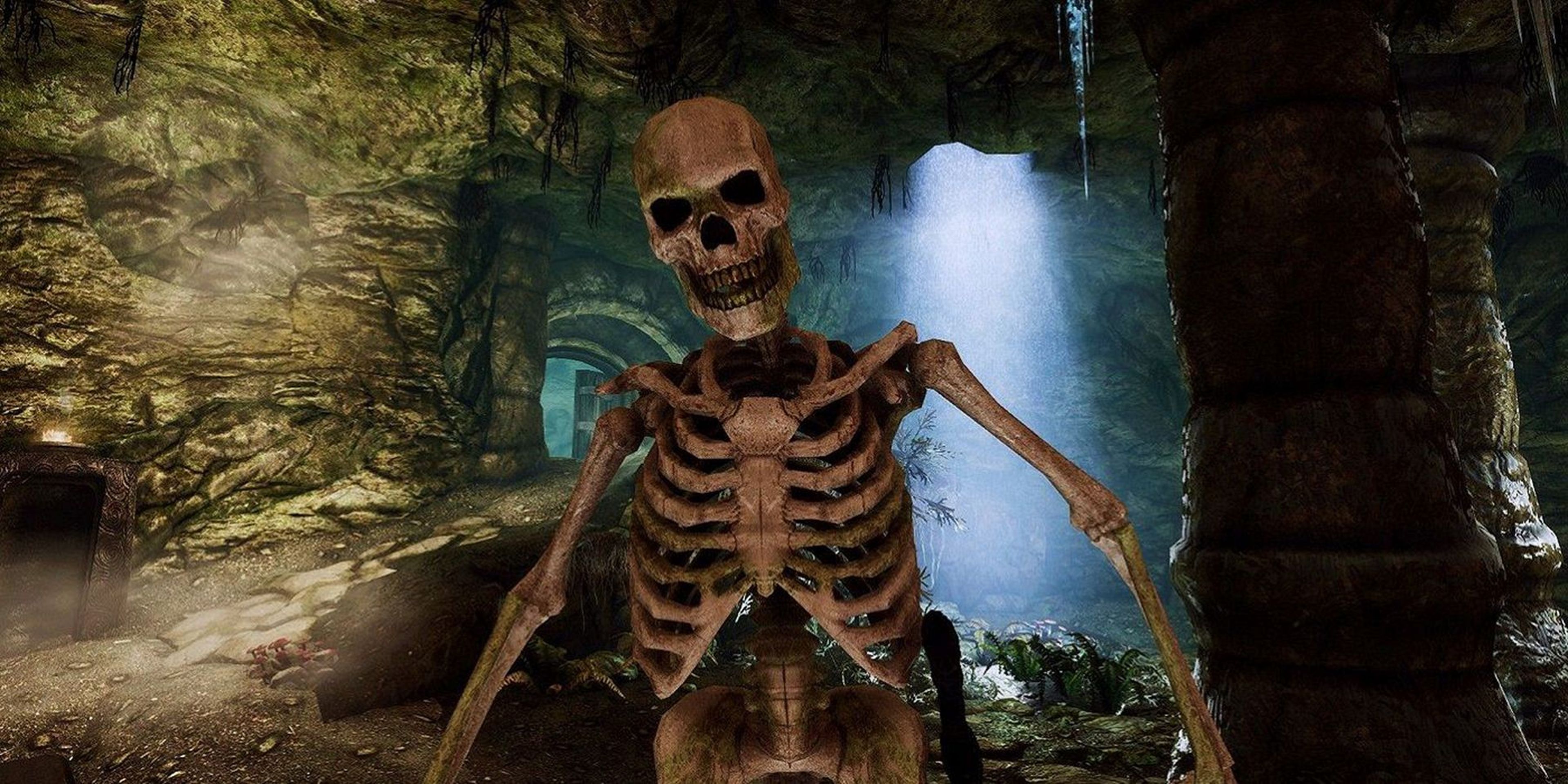 Скелет в подземелье. Скелет маг скайрим. Skyrim скелеты. Скелет скайрим. Скелет из Скайрима.