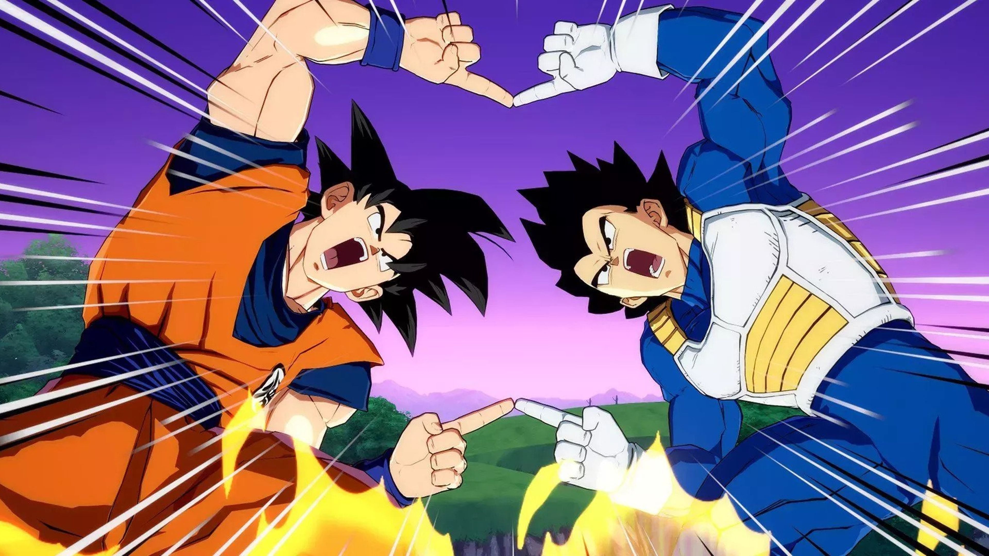 Son Goku y Vegeta haciendo la fusión