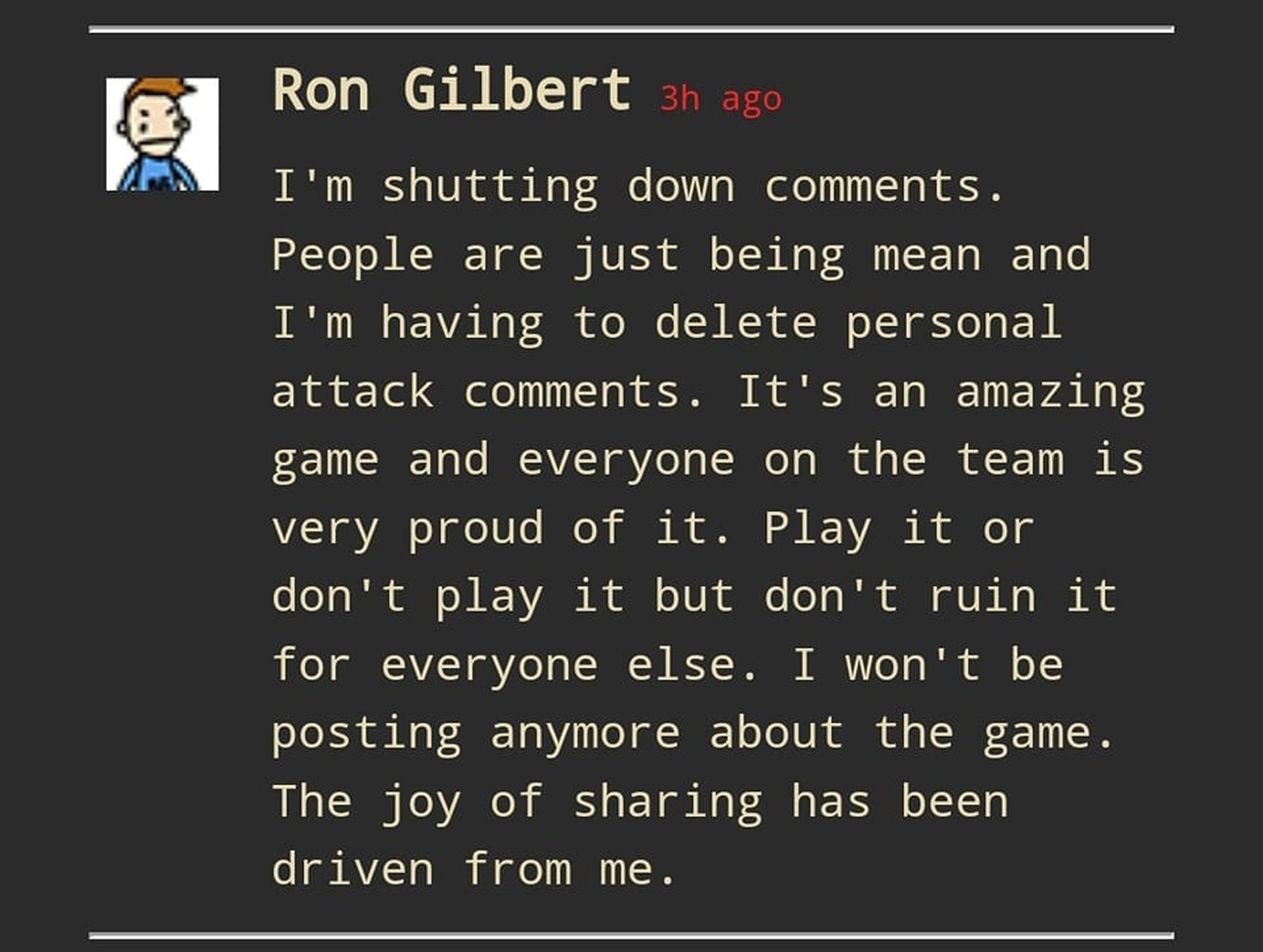 Ron Gilbert no compartirá más actualizaciones de Return to Monkey Island