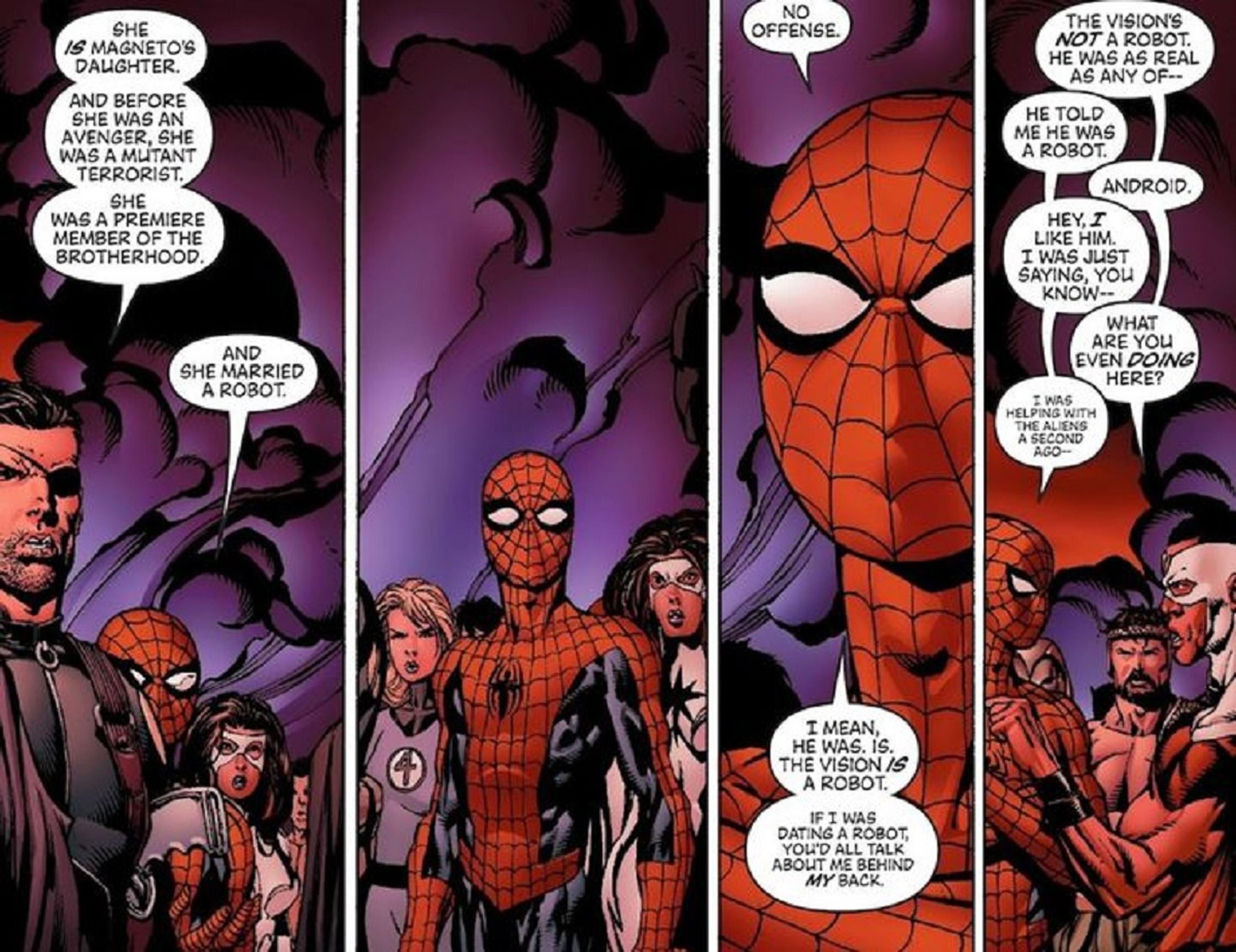 Spider-Man insulta a Visión (Marvel Comics)