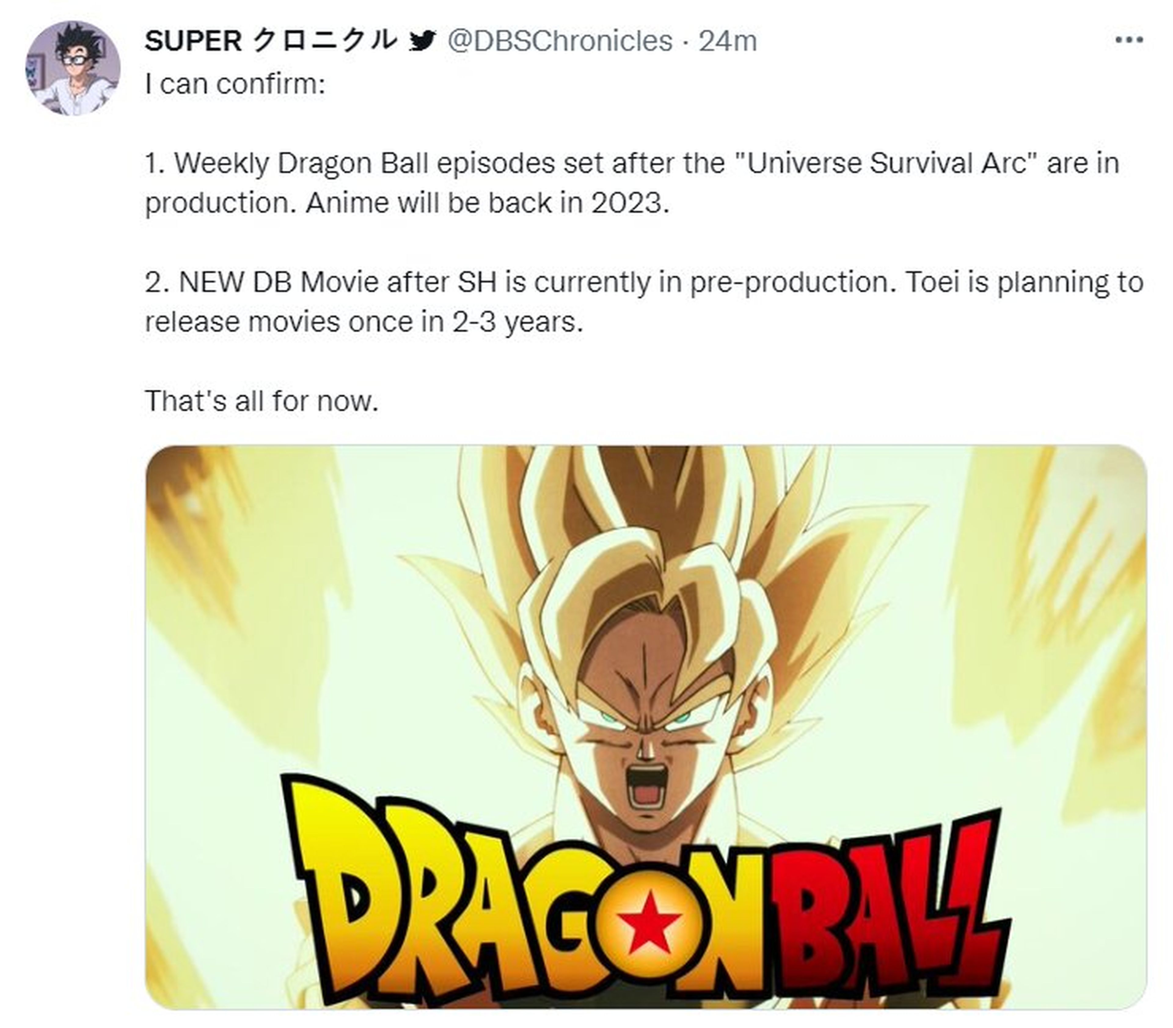 Dragon Ball Super - La serie anime volvería el año que viene y Toei Animation tendría planeado el lanzamiento de películas cada 2 o 3 años
