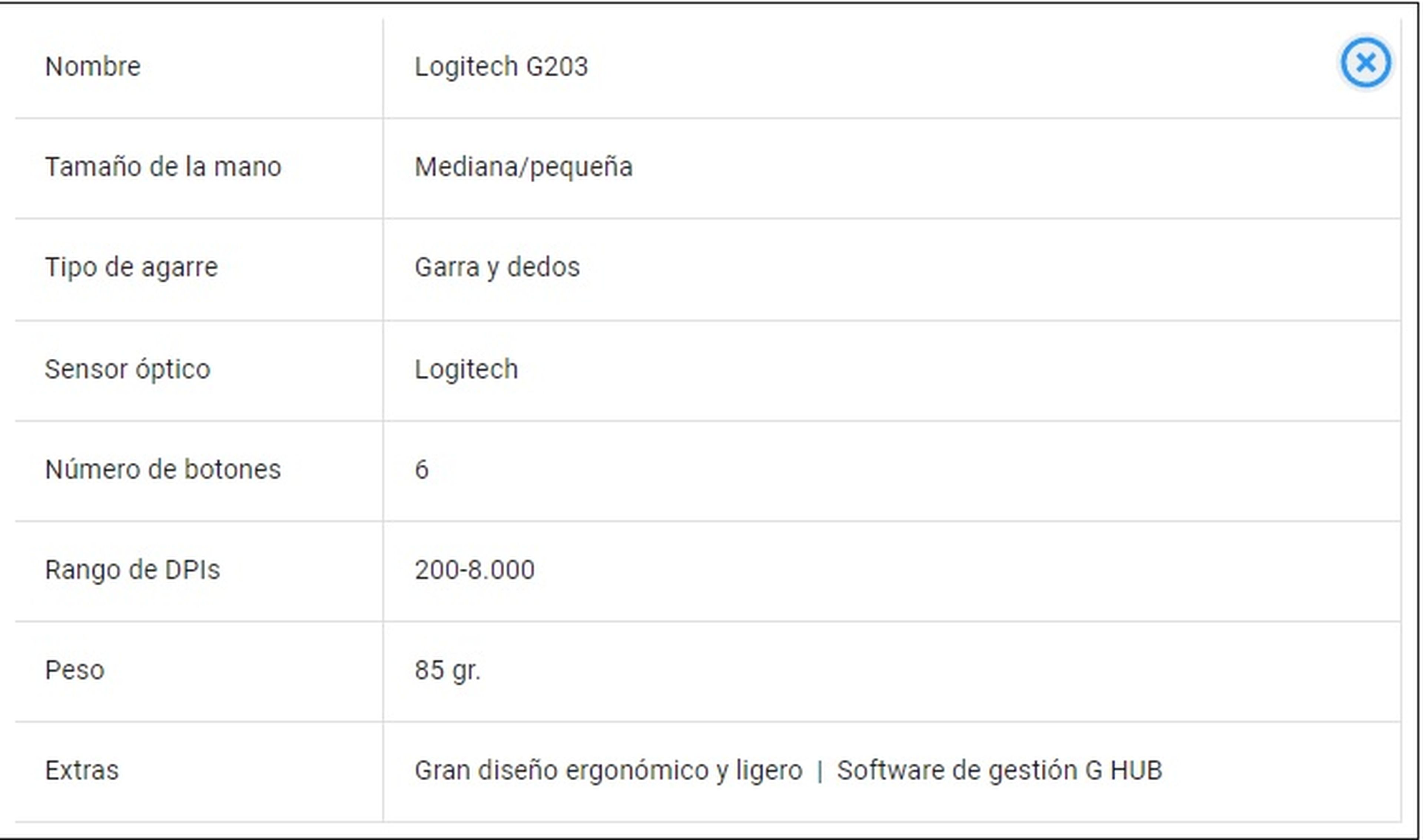 caracteristicas principales logitech g203