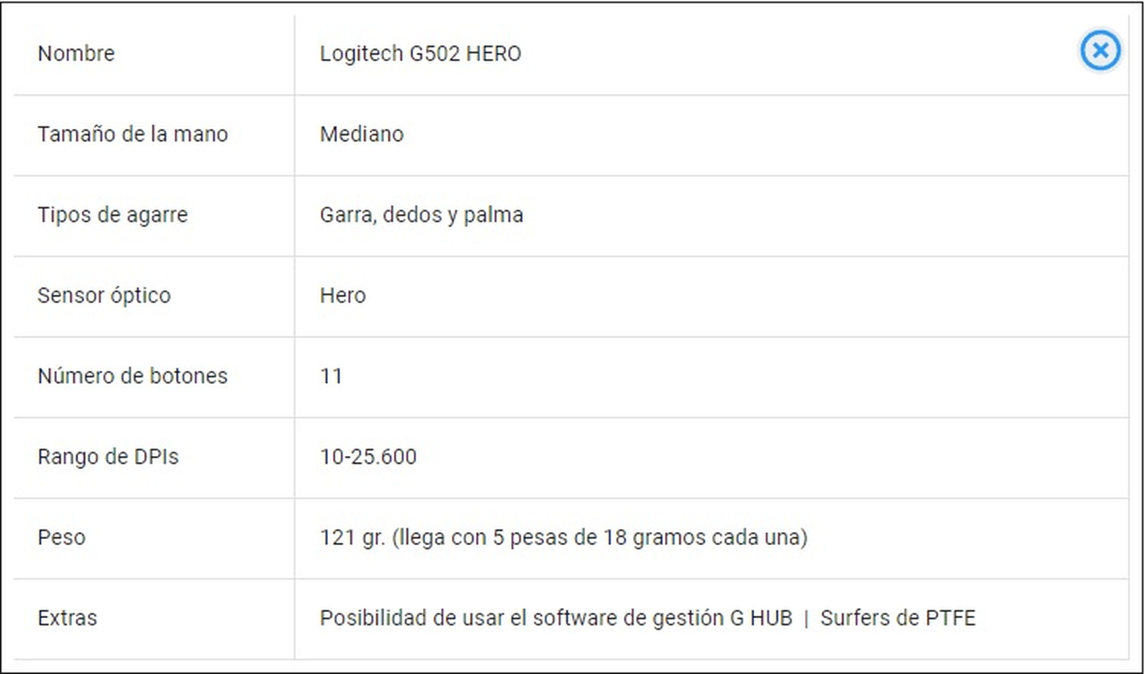 caracteristicas principales logitech g502 hero