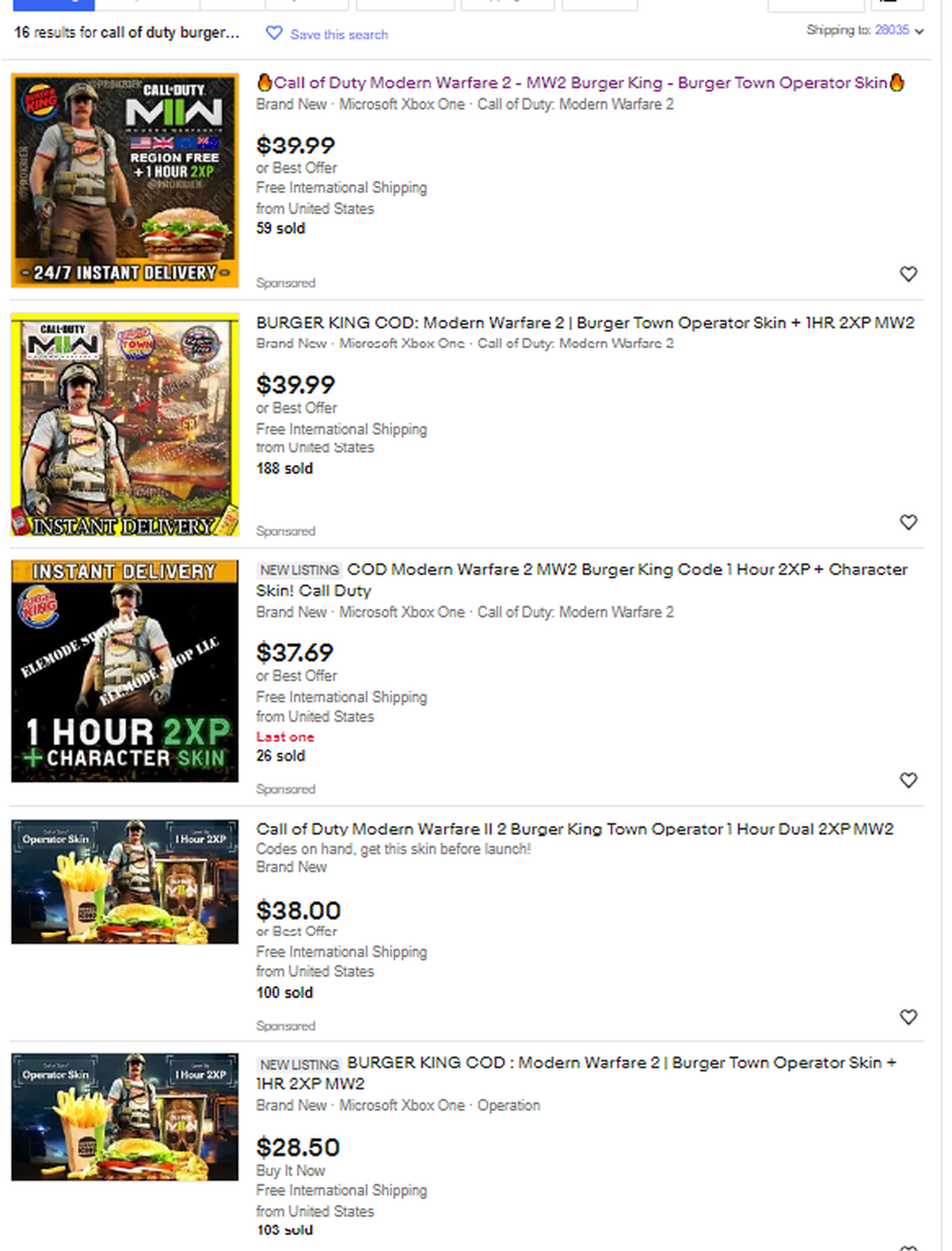 Call of Duty Modern Warfare 2 Burger King ebay