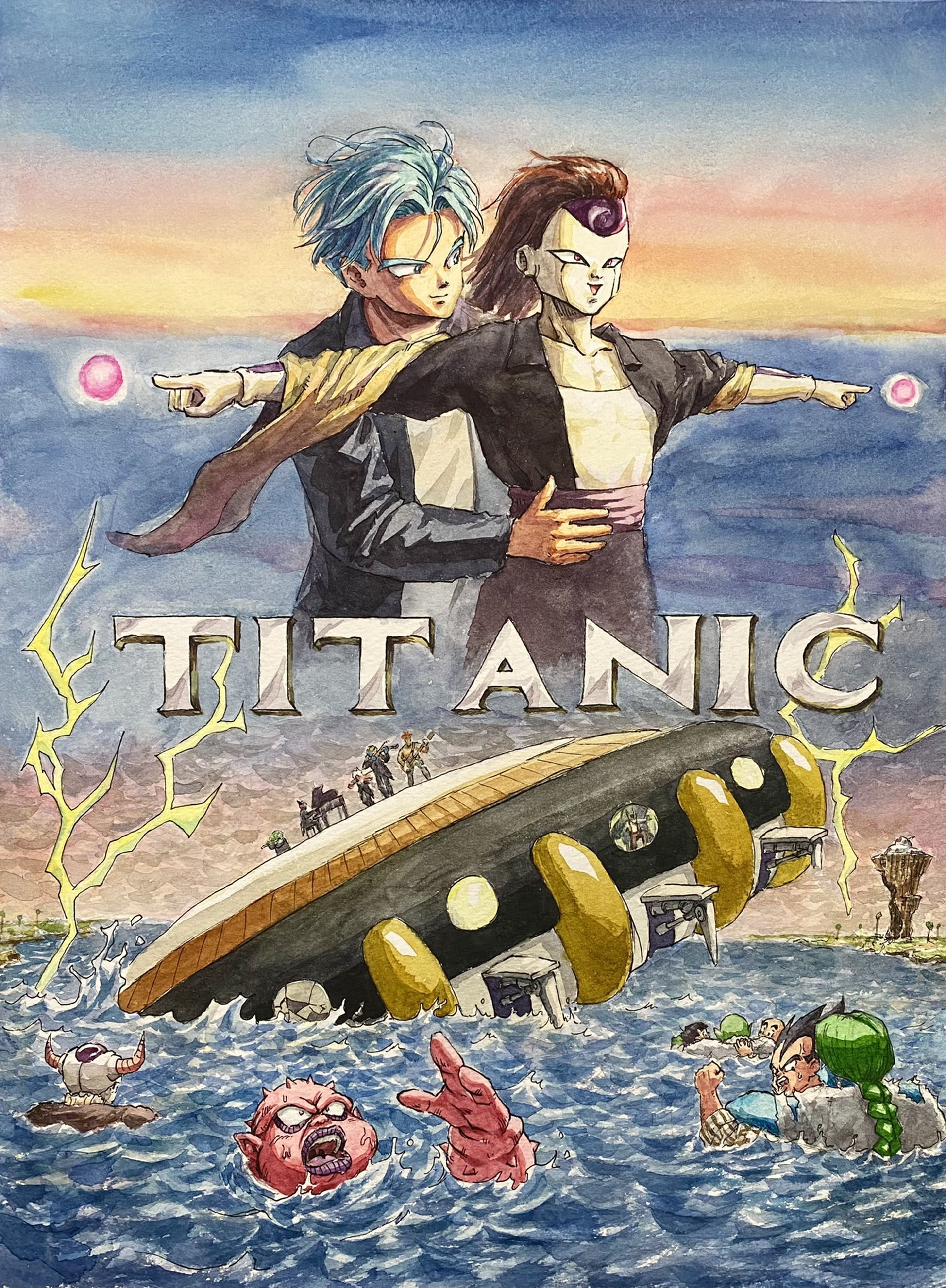 Dragon Ball - Te partirás de risa con este fanart de la serie basado en la película Titanic. ¿Localizas a todos los personajes?
