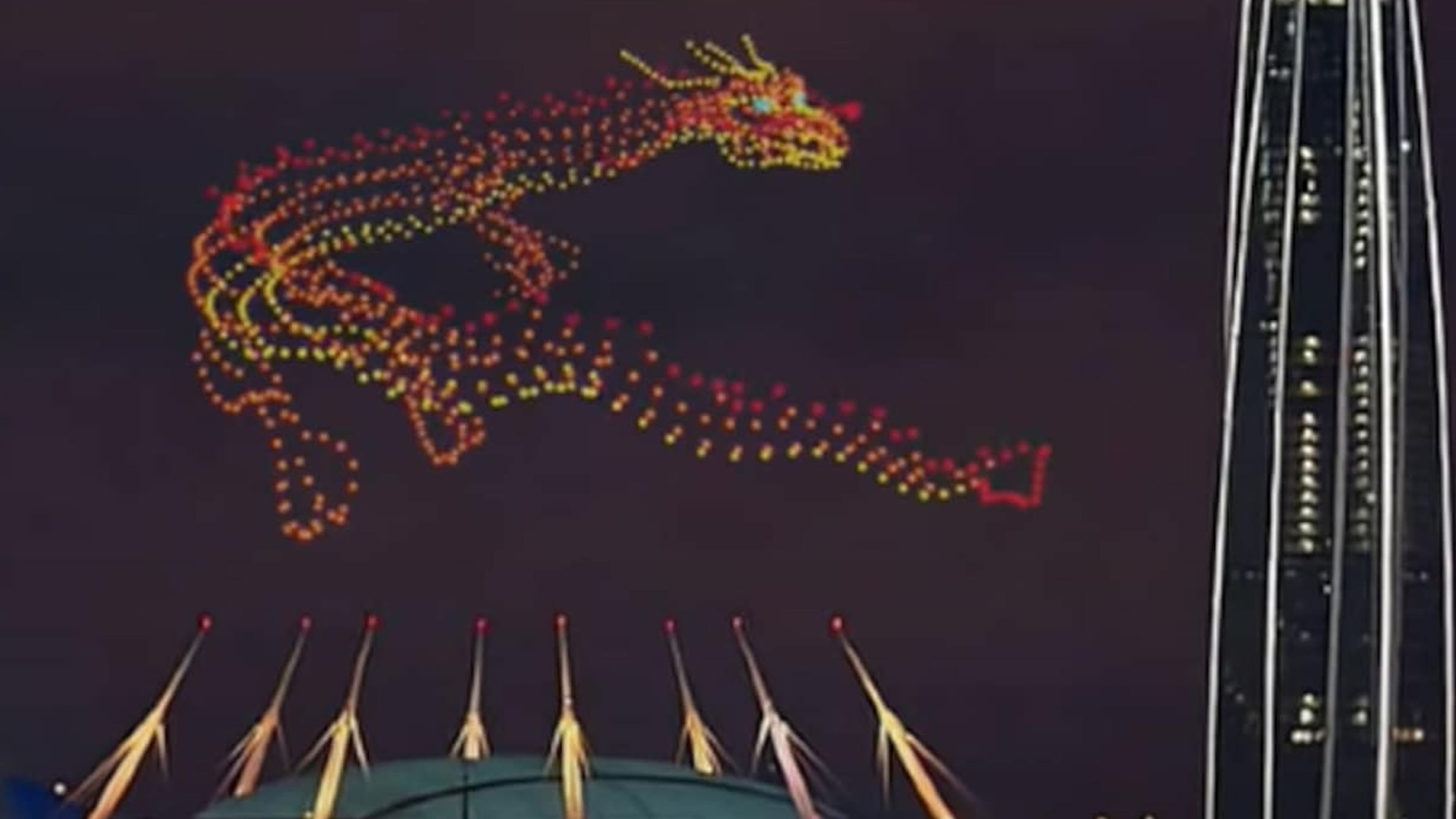 Dragón creado con drones