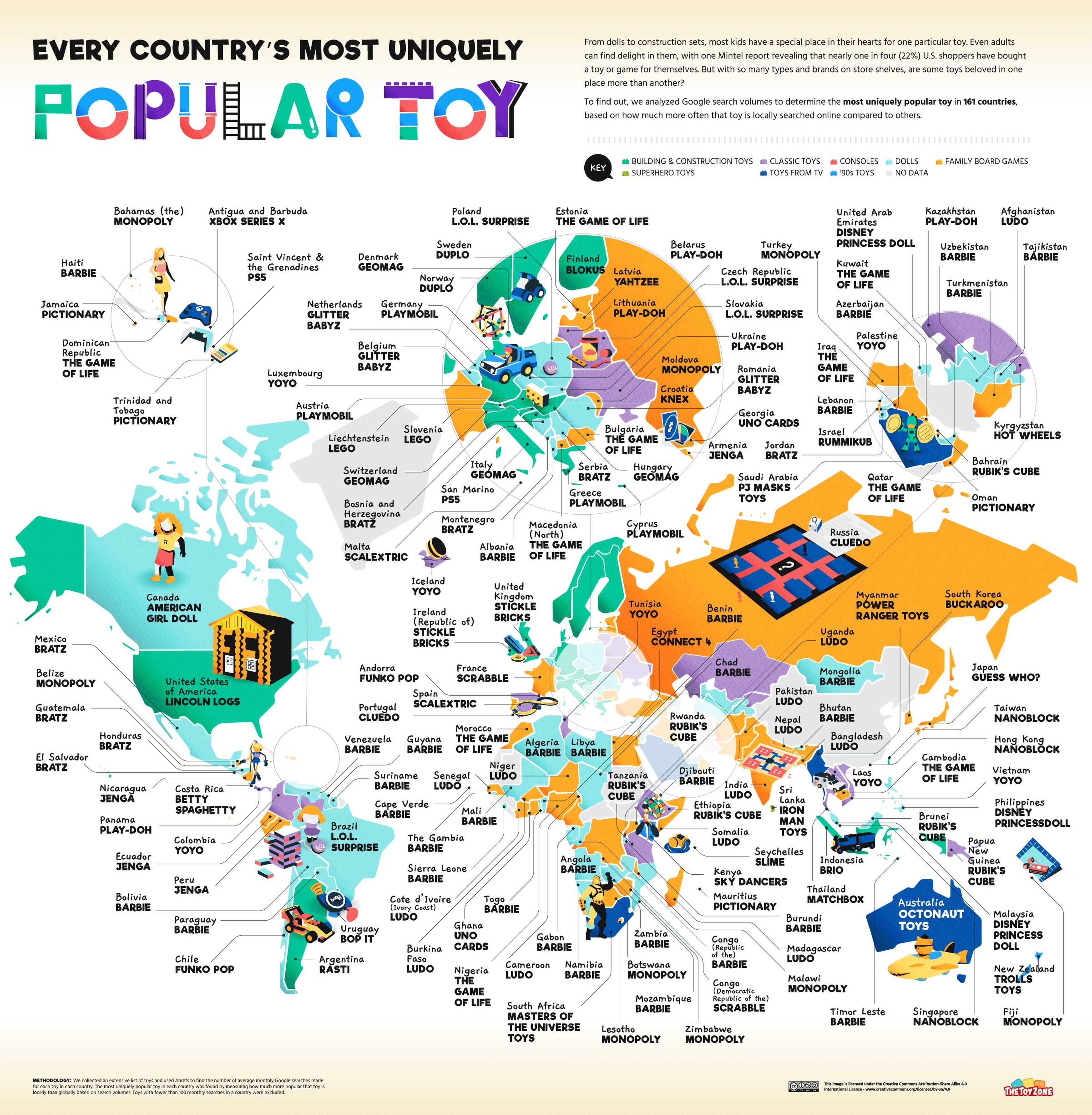 Este mapa muestra el juguete favorito de todos los países del mundo