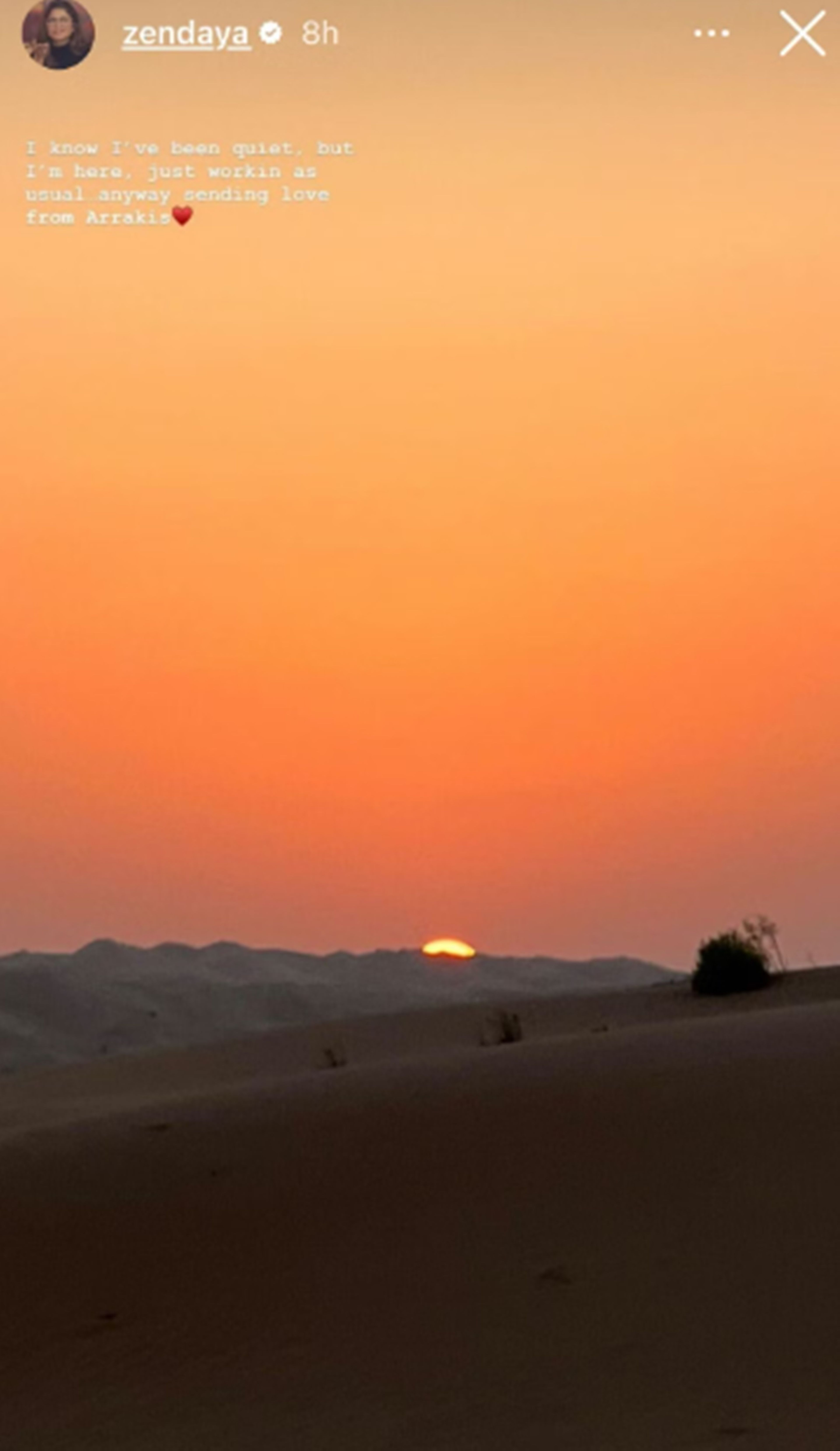 Zendaya comparte una bonita foto desde el set de rodaje de Dune: Parte 2