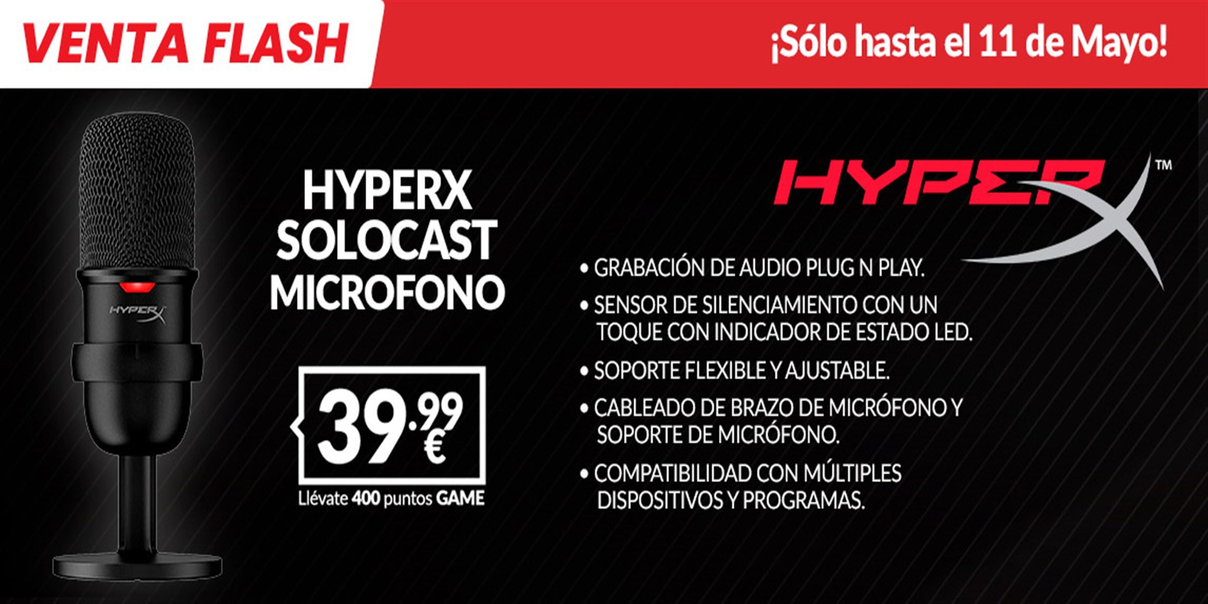 Nueva oferta flash de GAME para el HyperX SoloCast por 39,99