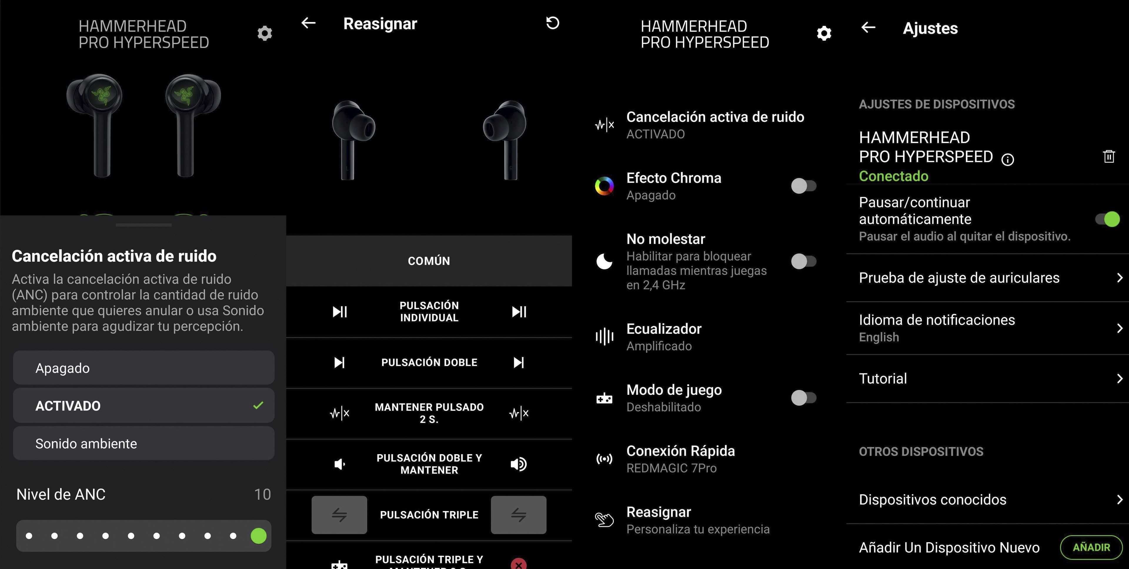 Razer Hammerhead Pro Hyperspeed ajustes desde la app