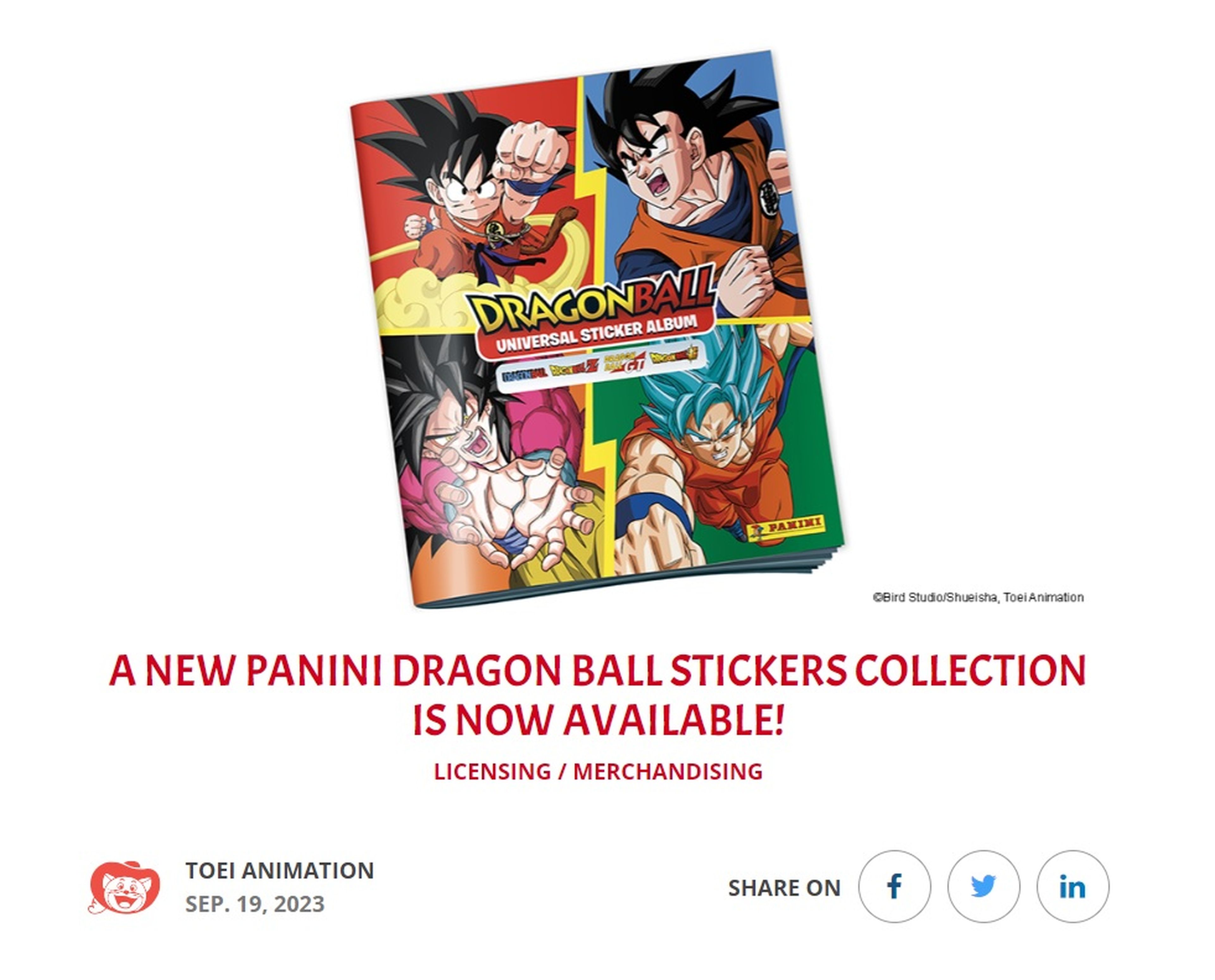 Stickers Dragon Ball Universal Sticker Album 2023 PANIINI