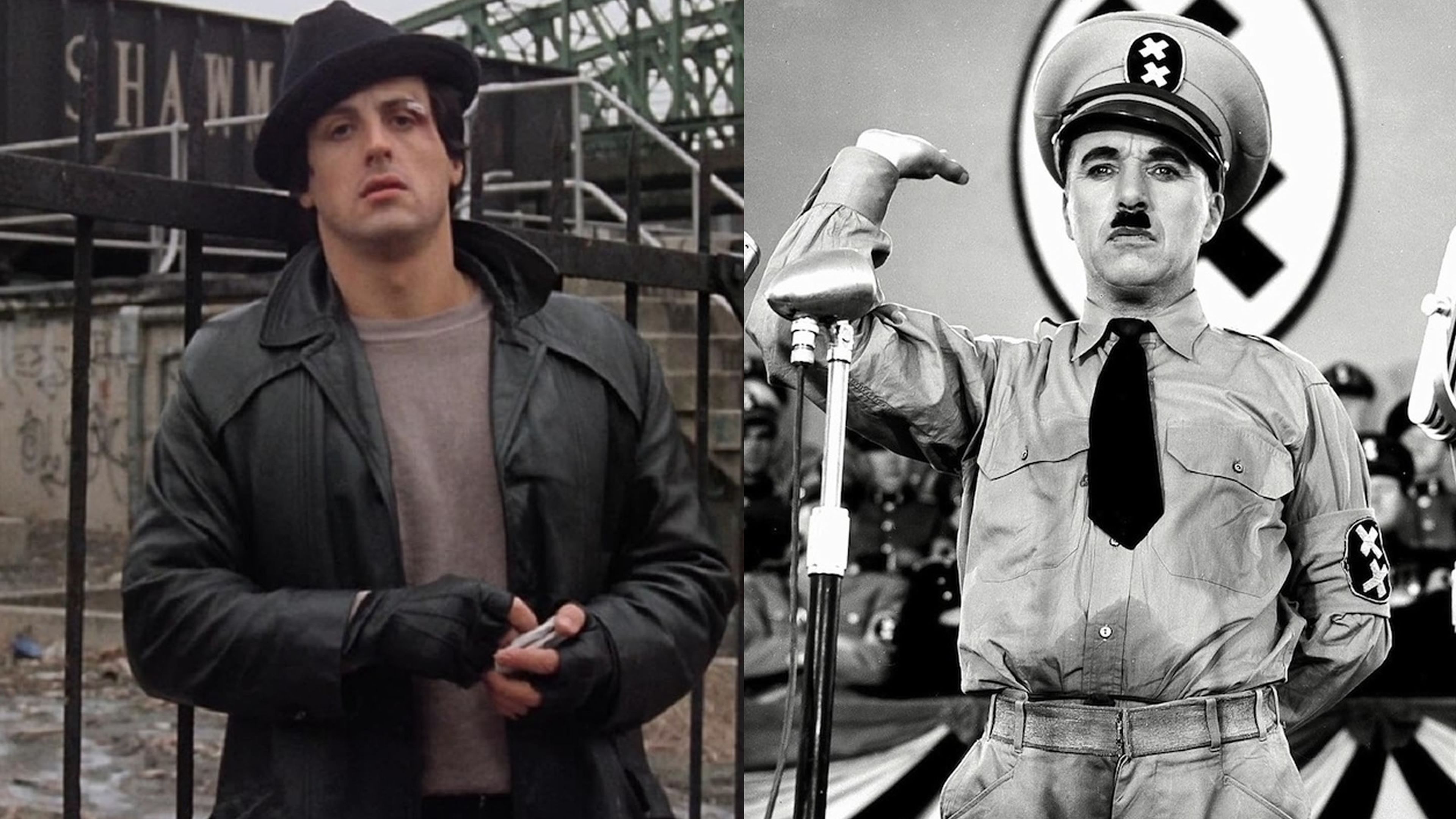 Sylvester Stallone en Rocky y Charles Chaplin en El gran dictador