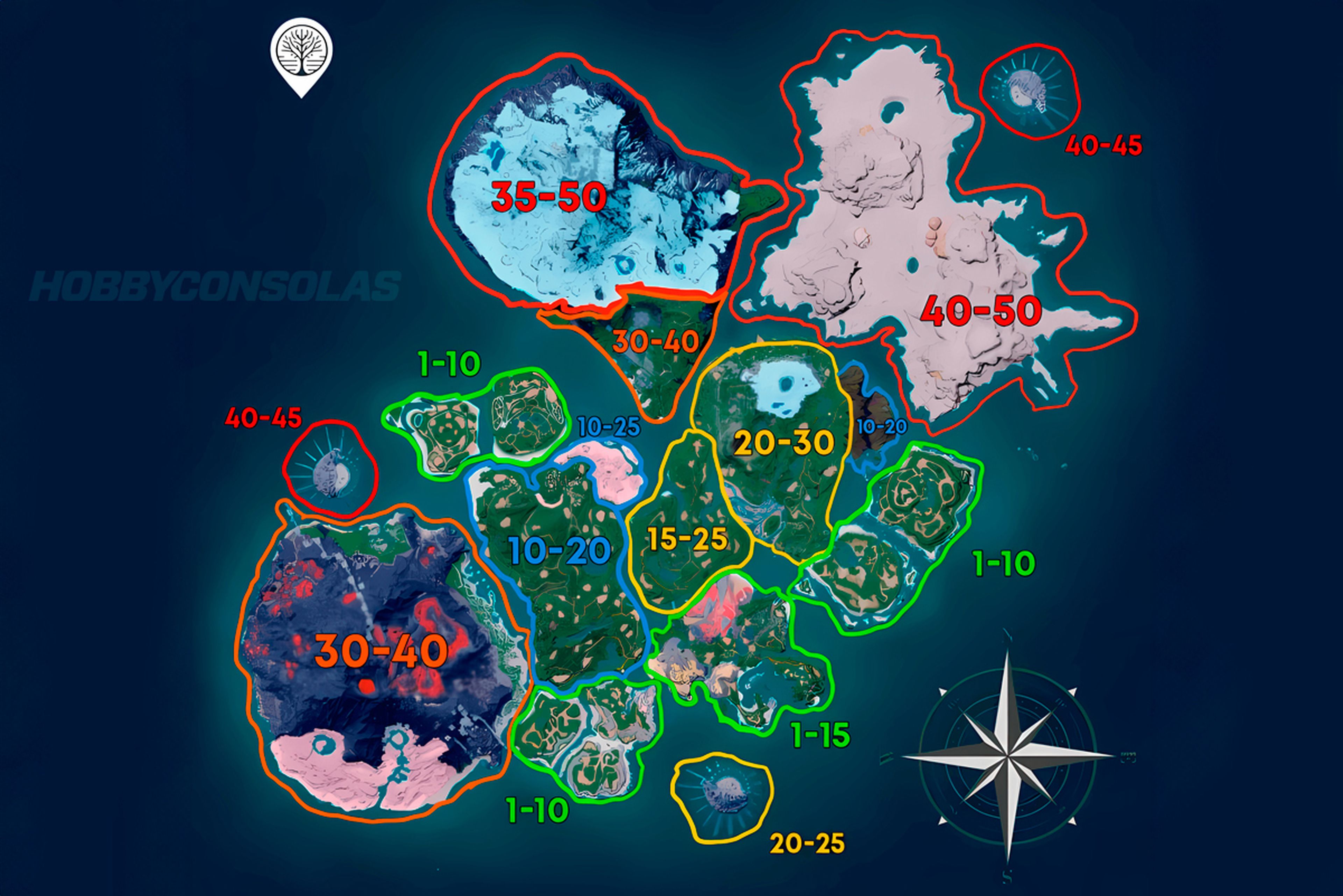 Map of Palworld with levels
