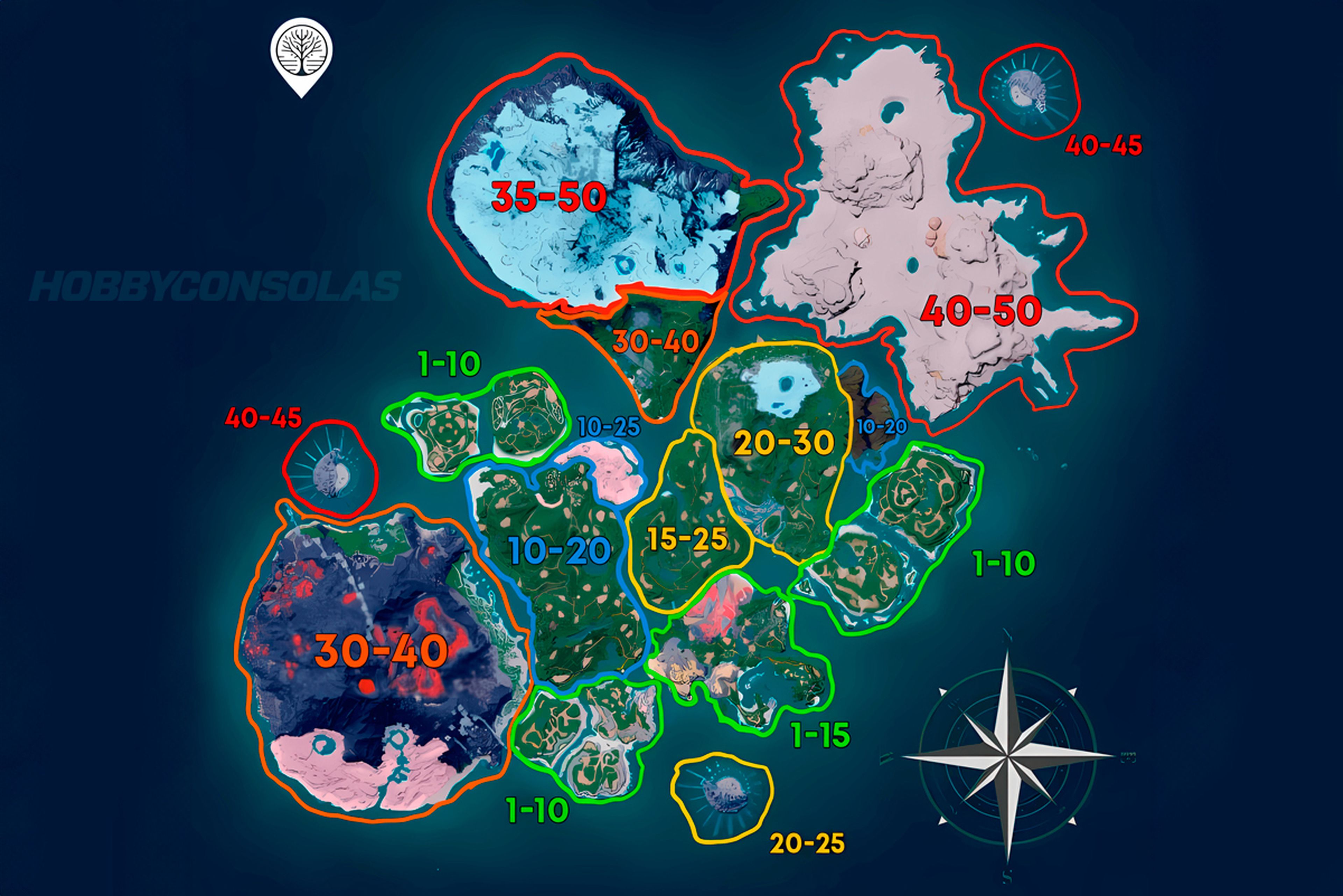 Mapa de Palworld con niveles