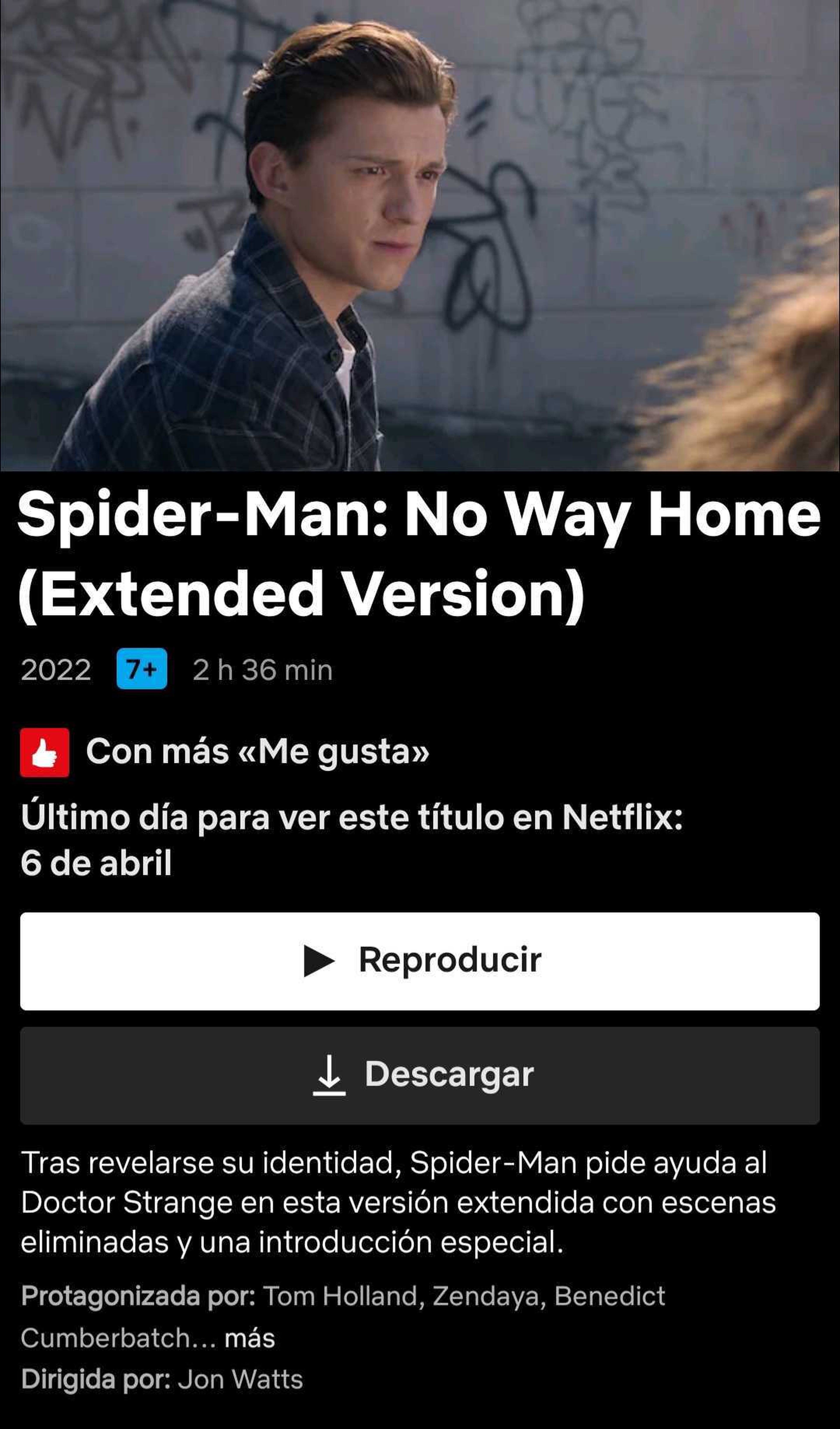 Spider-Man No Way Home abandona el catálogo de Netflix el 6 de abril de 2024
