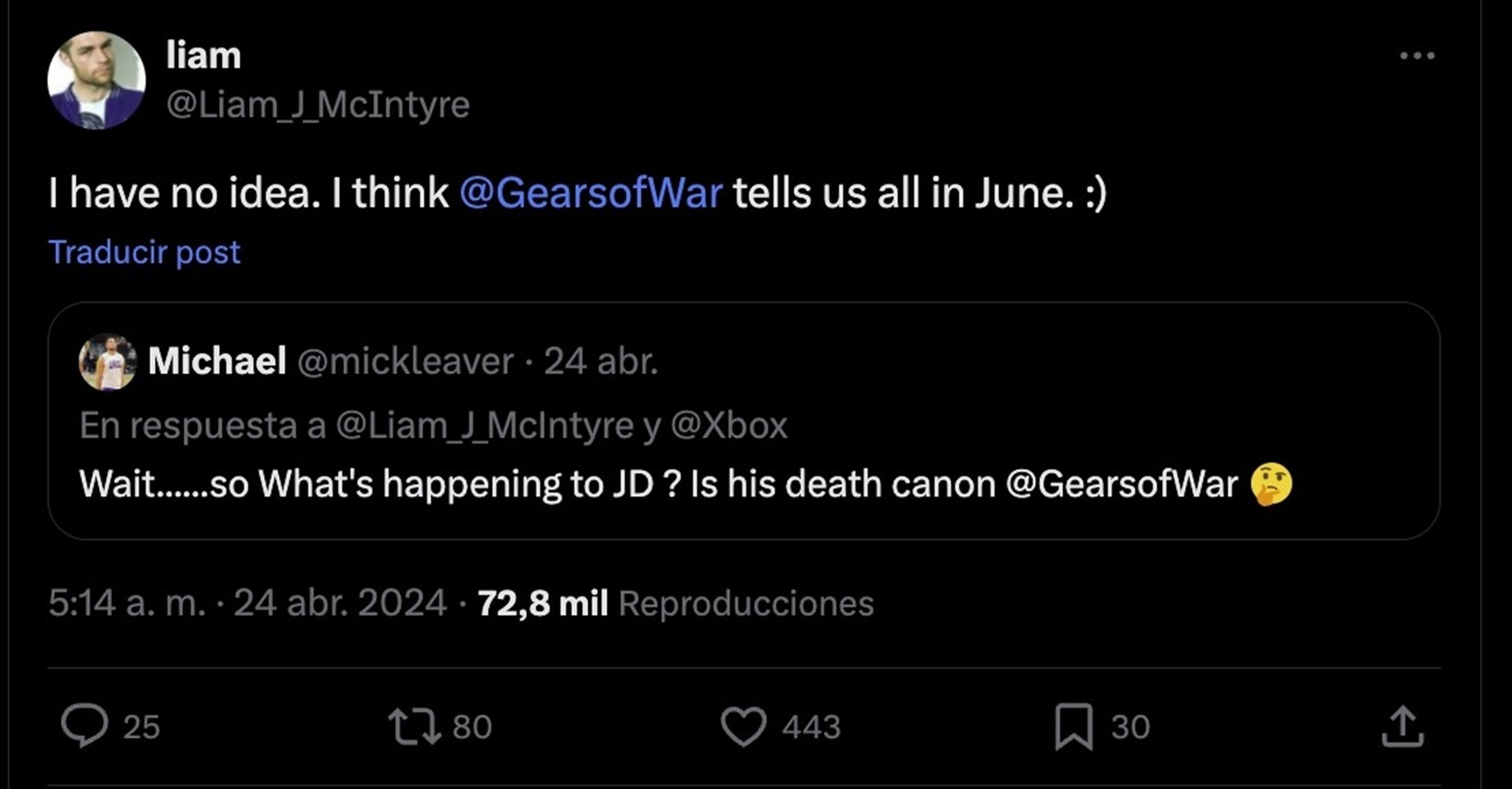 Tuit de Liam McIntyre sobre Gears 6 en junio