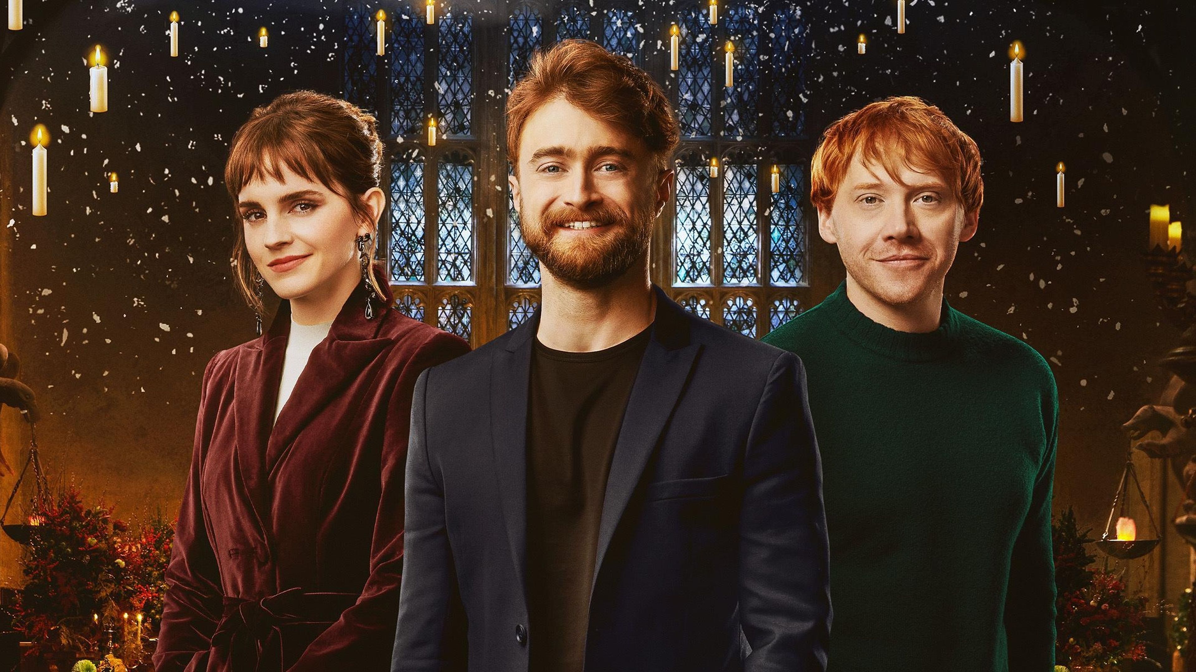 Daniel Radcliffe, Emma Watson y Rupert Grint en Harry Potter: Regreso a Hogwarts (2022)