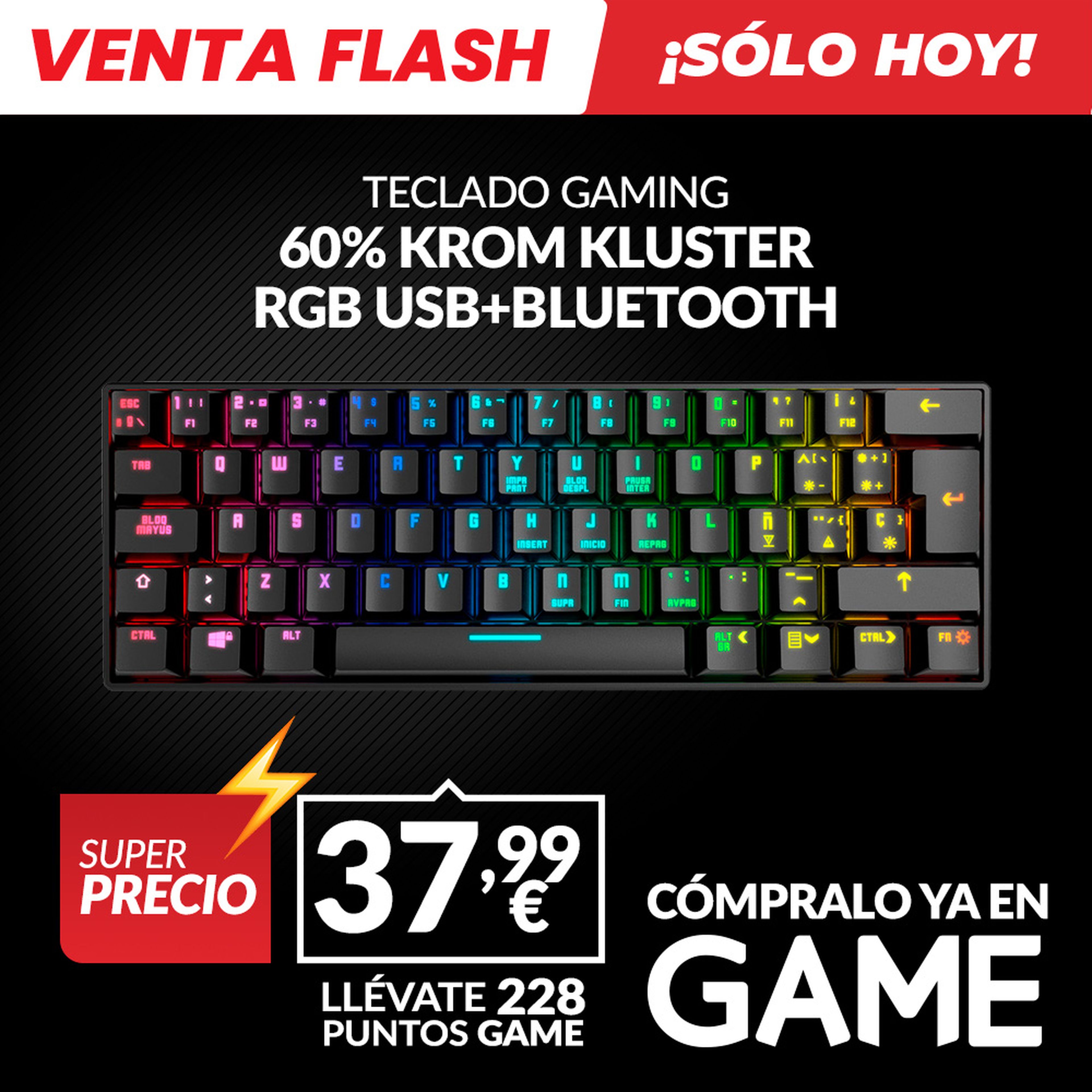 Teclado gaming inalámbrico KROM KLUSTER RGB de GAME