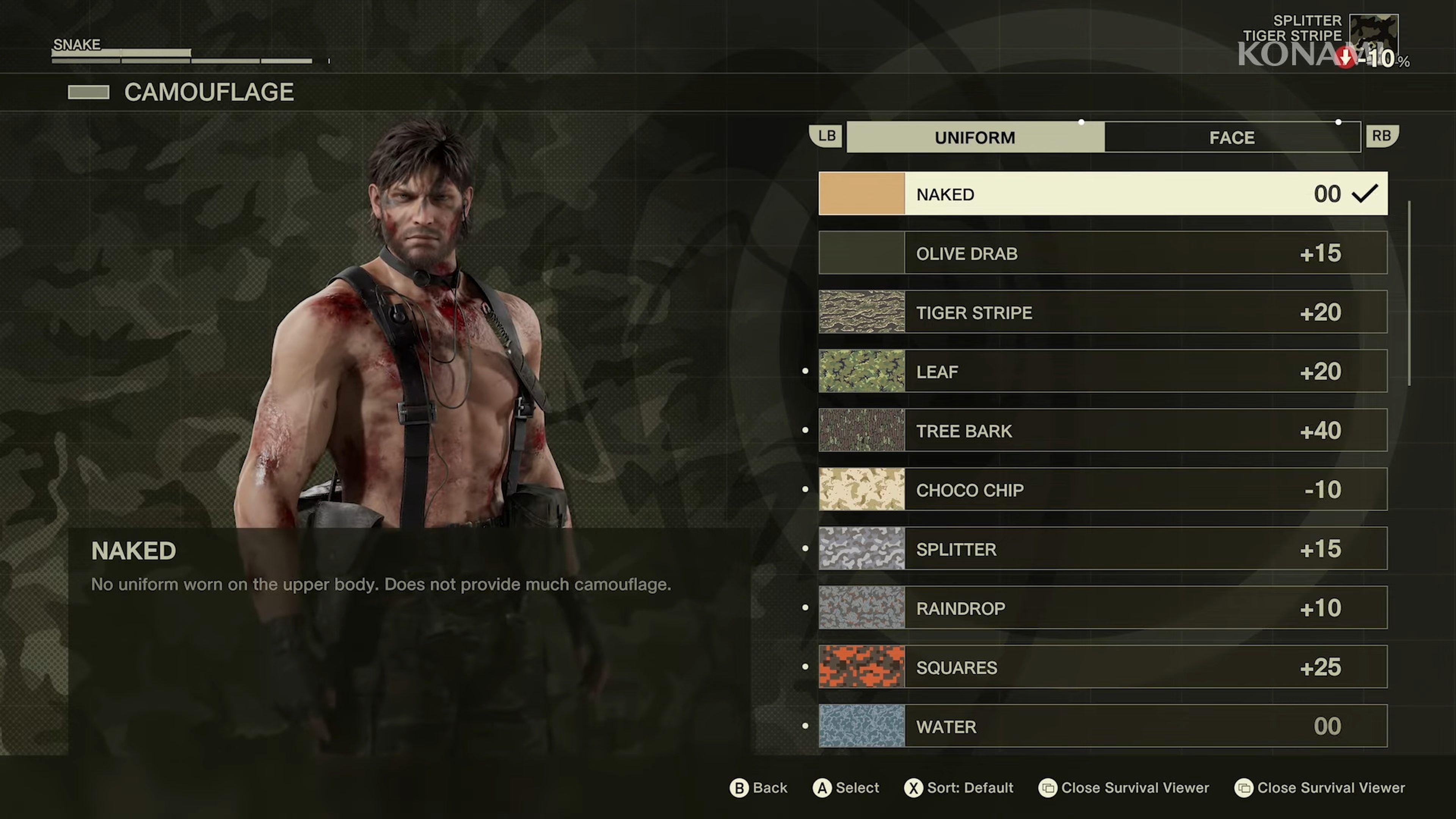 Metal Gear Solid Delta: Snake Eater - Menú de Camuflaje actualizado