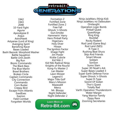 Lista Retro Bit Generations Lista Retro Bit Generations