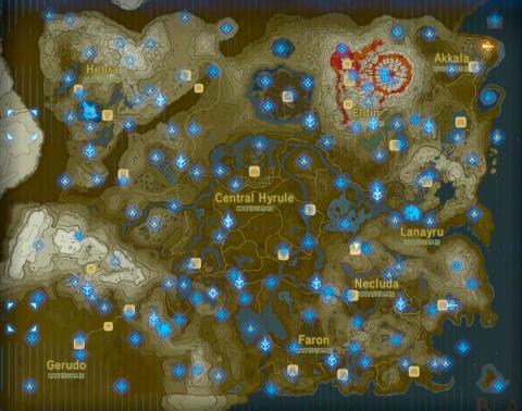 Zelda Breath of the Wild - Mapa con todos los santuarios Zelda Breath of the Wild mapa 120 santuarios
