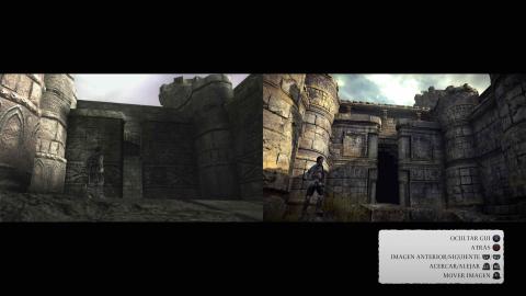 Los extras de Shadow of the Colossus en PS4 son muy jugosos. Entre ellos, una galería de arte con distintos tipos de diseños, incluida una comparación entre el juego original de PS2 y esta nueva versión.